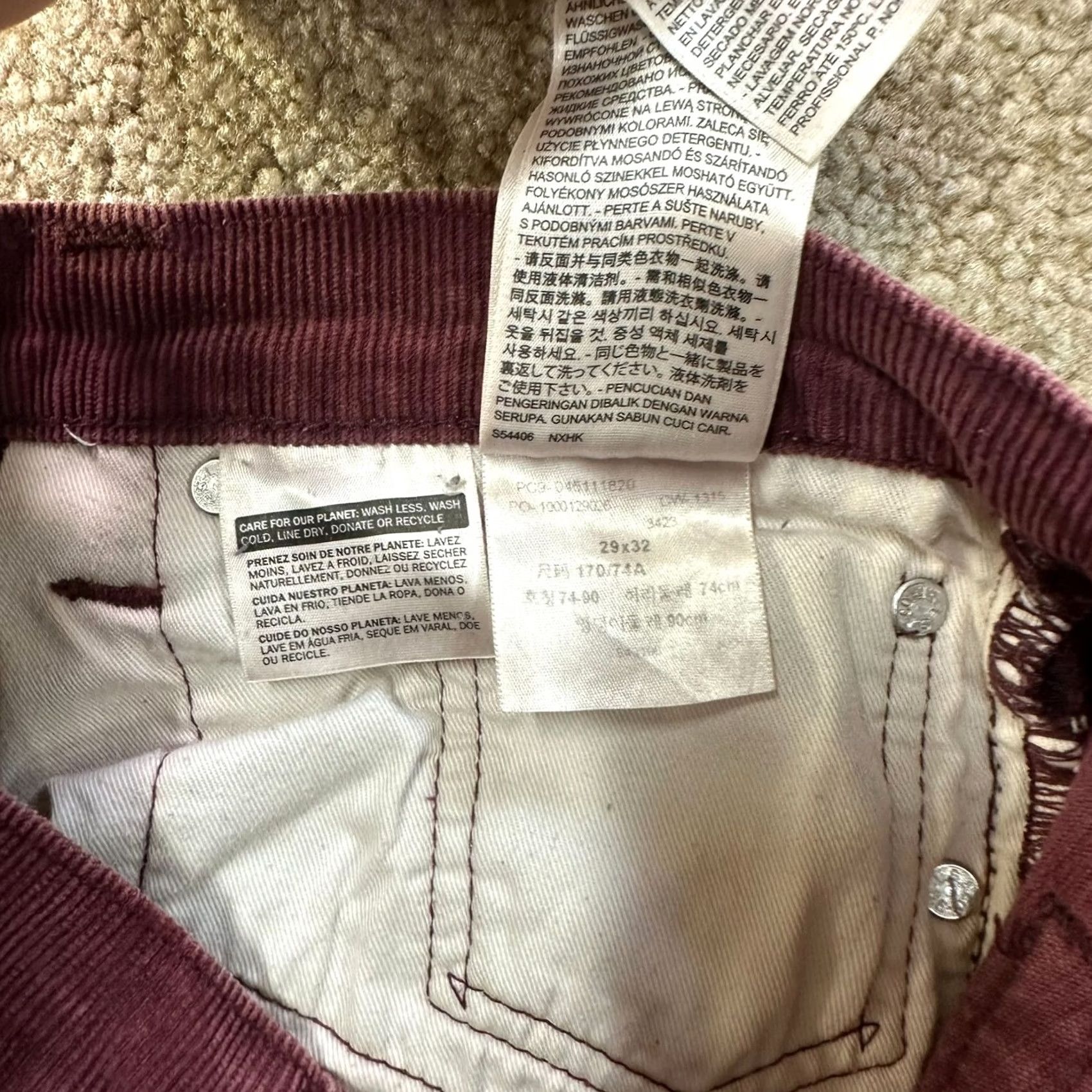 Levi's Levi's 511 Slim Straight Jeans Men 29x32 Red Corduroy Pants Regular Inseam 32" 5-Pocket Denim Vintage: No Size US 29 - 5 Thumbnail