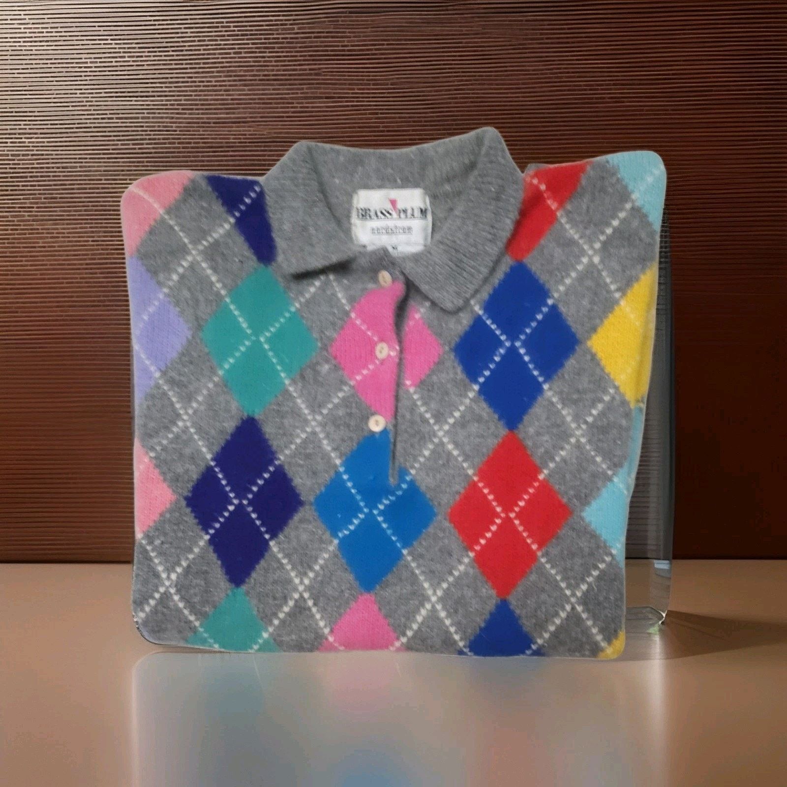 Other Brass Plum 40 % Argyle Wool VTG 80s Pastel Core Shetland M Size M / US 6-8 / IT 42-44 - 1 Thumbnail