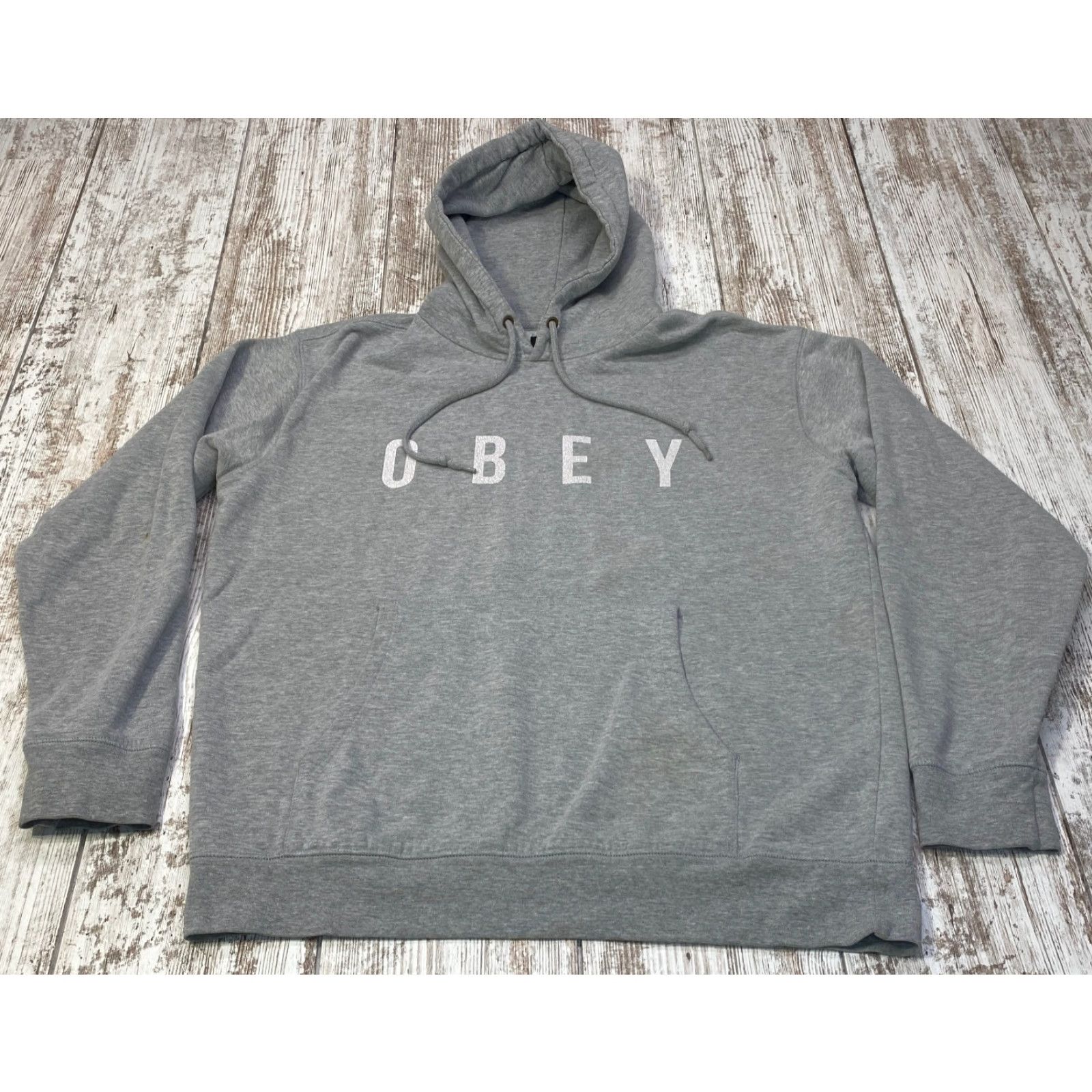 Obey OBEY Hoodie Men Medium Gray Solid Spell Out Sweatshirt Pullover Streetwear 7262 Size US M / EU 48-50 / 2 - 2 Thumbnail
