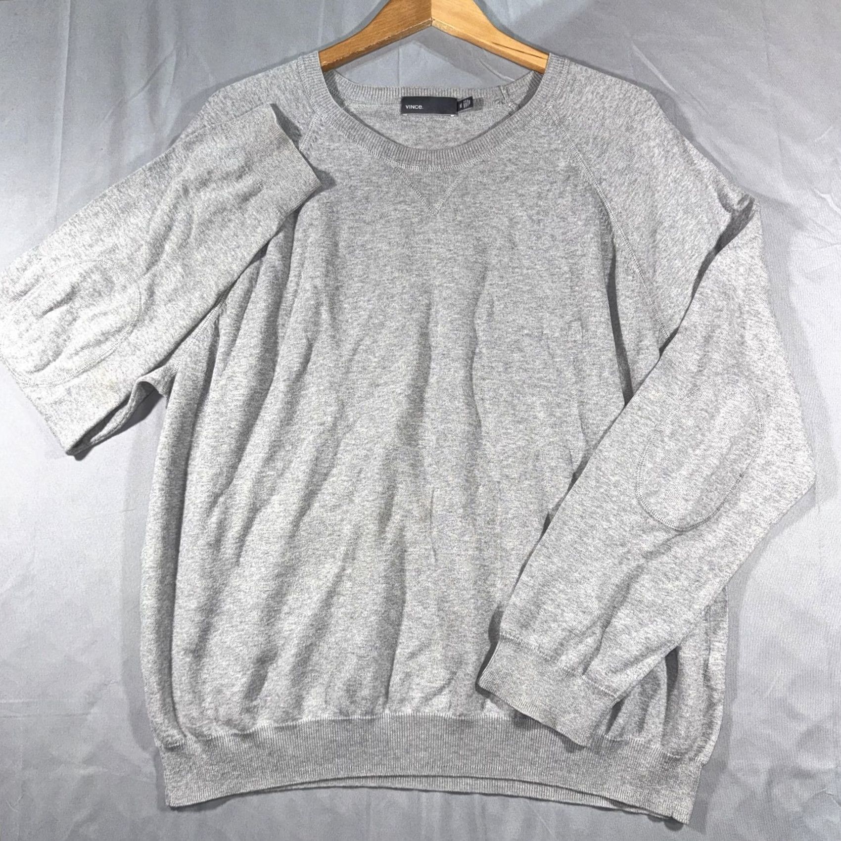 Vince Vince Sweater Mens 2XL Gray 100% Cotton Crewneck Knit Pullover Elbow Patch Long Sleeve Casual Knit Pullover Regular Fit Size US XXL / EU 58 / 5 - 2 Thumbnail