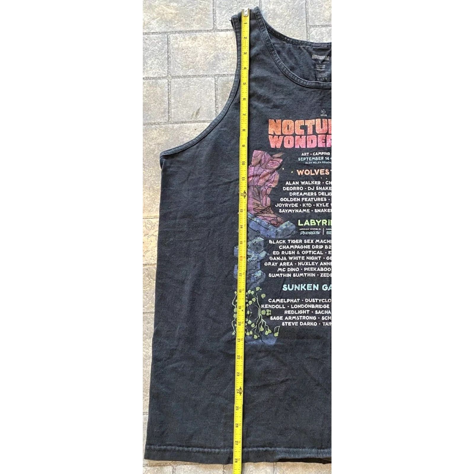 Vintage Nocturnal Wonderland Festival Lineup 2019 Insomniac Mens LARGE Tank Top Shirt Black T-Shirt Graphic Print Sleeveless Short Sleeve Tagless Printing Size US L / EU 52-54 / 3 - 6 Thumbnail