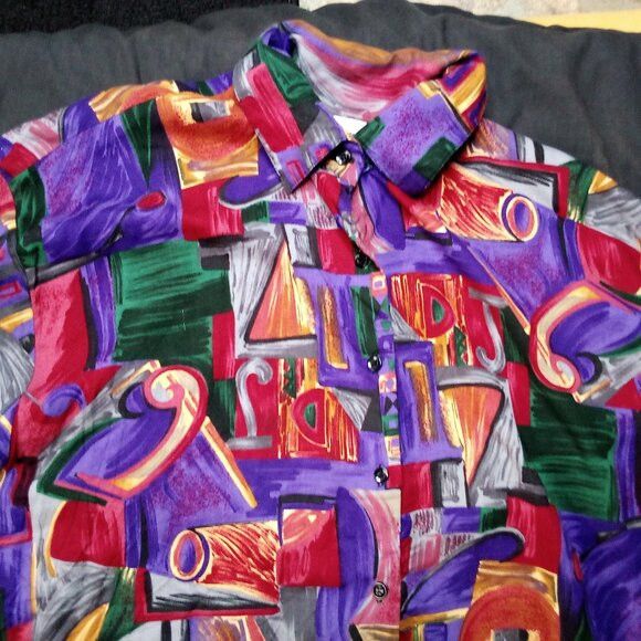 Vintage Vintage Jeri Marque Abstract Geometric Button Shirt Size XL / US 12-14 / IT 48-50 - 1 Thumbnail
