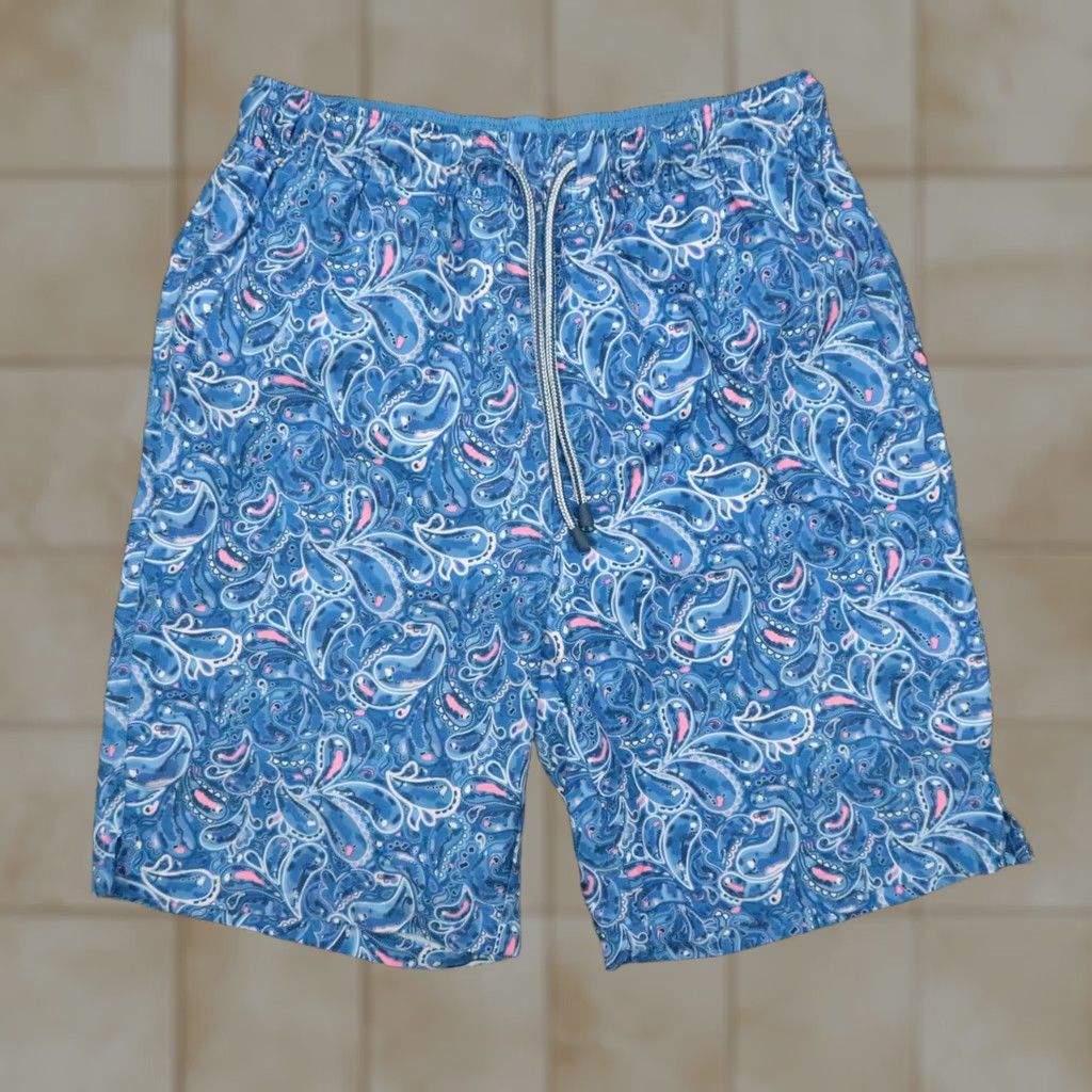 Peter Millar Peter Millar Swim Trunks Mens Small Blue Paisley Seaside Collection Trunks Lined Pockets Drawstring Beach Water Sports Size US 29 - 1 Thumbnail