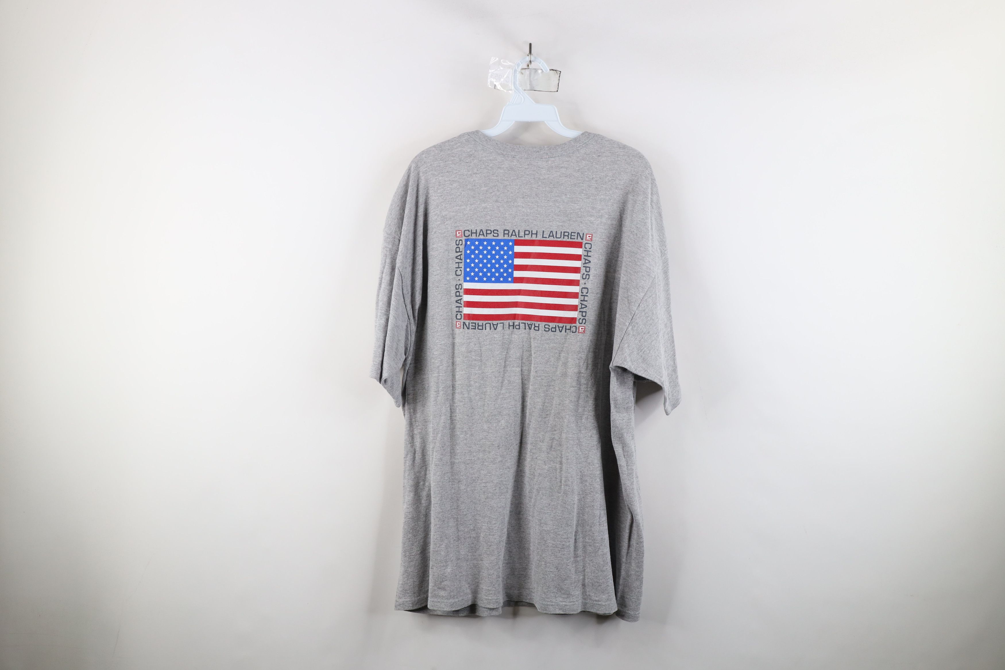 Ralph Lauren × Vintage Vintage 90s Chaps Ralph Lauren USA Flag Pocket T-Shirt Gray Size US XL / EU 56 / 4 - 11 Thumbnail