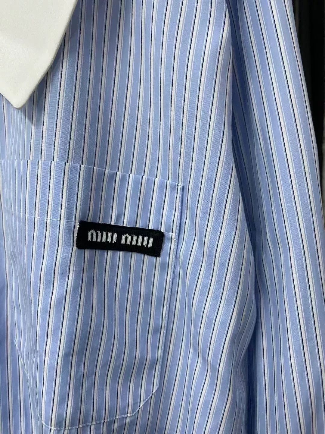 Miu Miu Miu Miu Blue White Stripe Doll Collar Shirt Size US 28 / EU 44 - 6 Thumbnail
