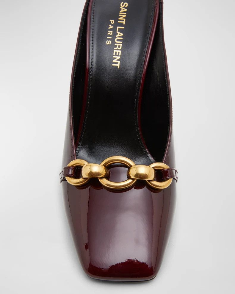 Saint Laurent Paris o1s1wg111024 Maillon Chain Leather Mule Pumps Red Bordeaux Size US 7.5 / IT 37.5 - 3 Thumbnail