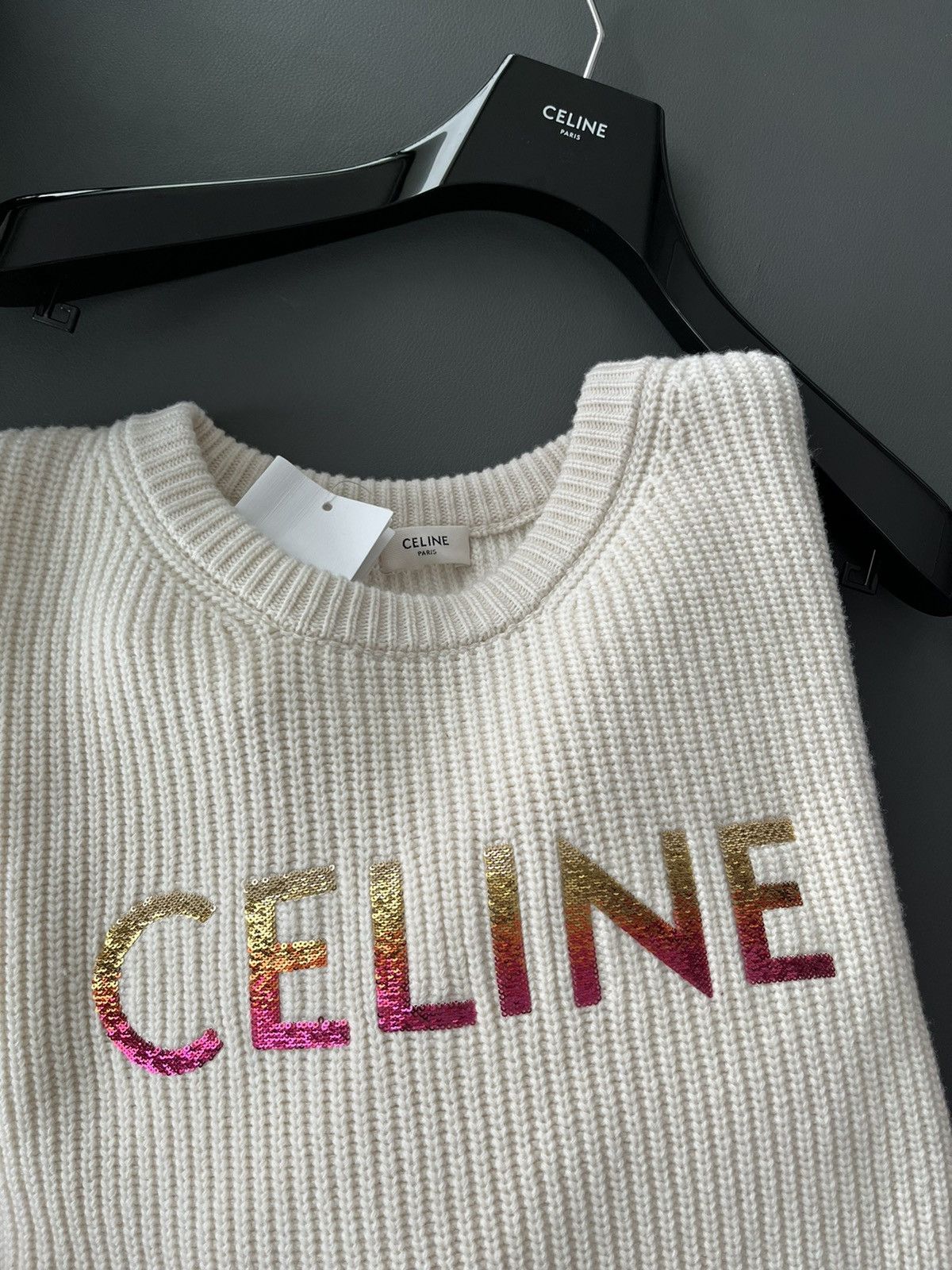 Celine × Hedi Slimane Celine by Hedi Slimane Runway Logo Wool Sweater Brand New Size US XXL / EU 58 / 5 - 25 Thumbnail