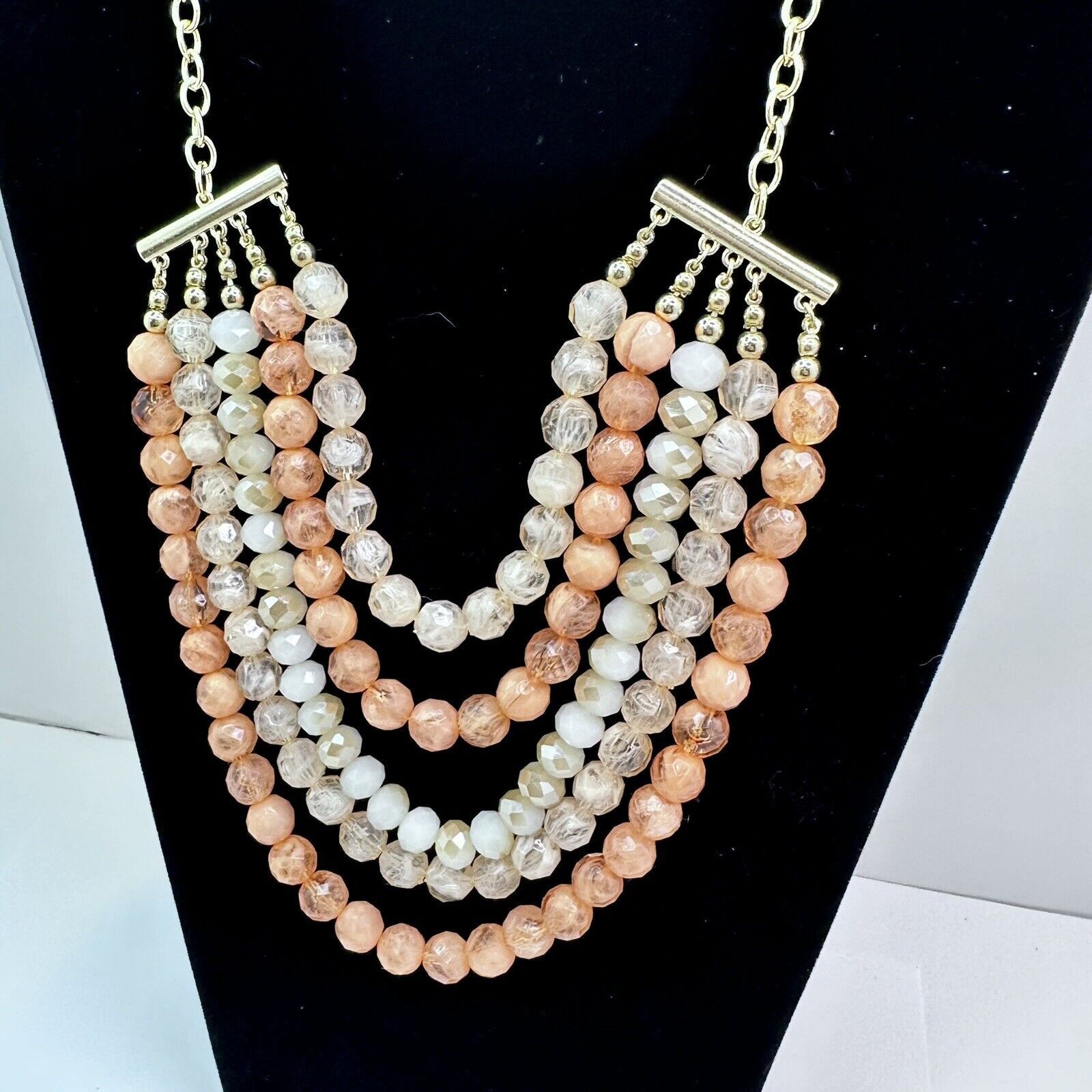 Lourdes NY Signed Multi Strand Necklace Peach Cream Faceted Beads Size ONE SIZE - 8 Thumbnail