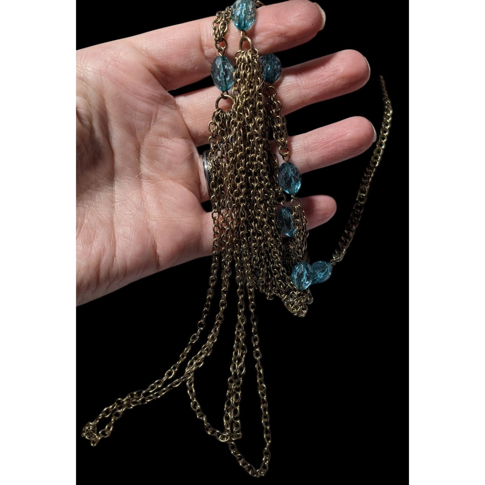 Other Layered Gold Tone Glam Necklace With Blue Beaded Accents Size ONE SIZE - 4 Thumbnail