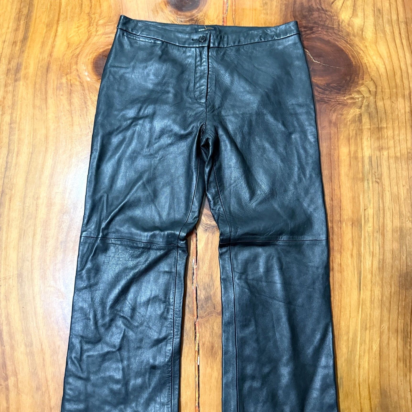 Bcbgmaxazria VINTAGE BCBGMAXAZRIA Pants Leather Bootcut Y2K Women's 4 Black, 28W Inseam 32, Flat Front, Zip, Dry Clean Only, Chic, Casual, Biker Lined Size 27" / US 4 / IT 40 - 3 Thumbnail