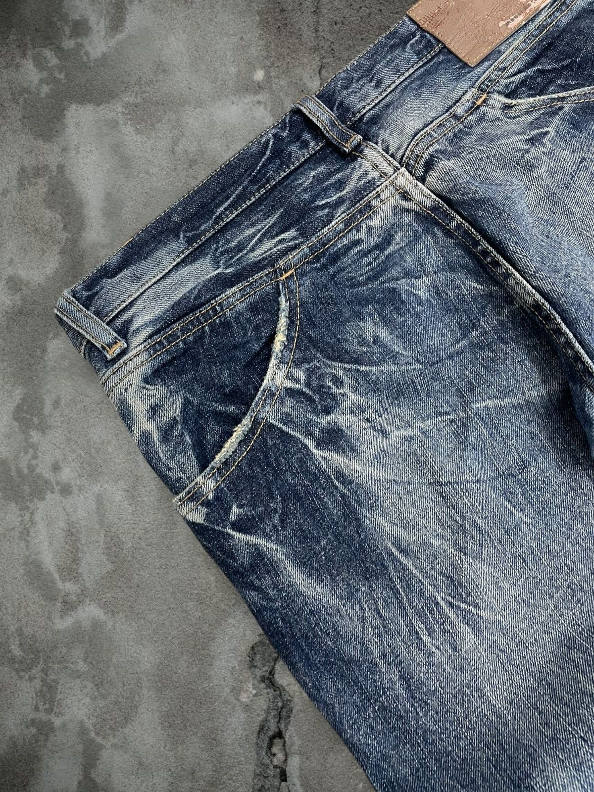Japanese Brand Vintate 90s Japan Designer Dheart Blue Tribal Lowrise Denim Size US 31 - 16 Thumbnail