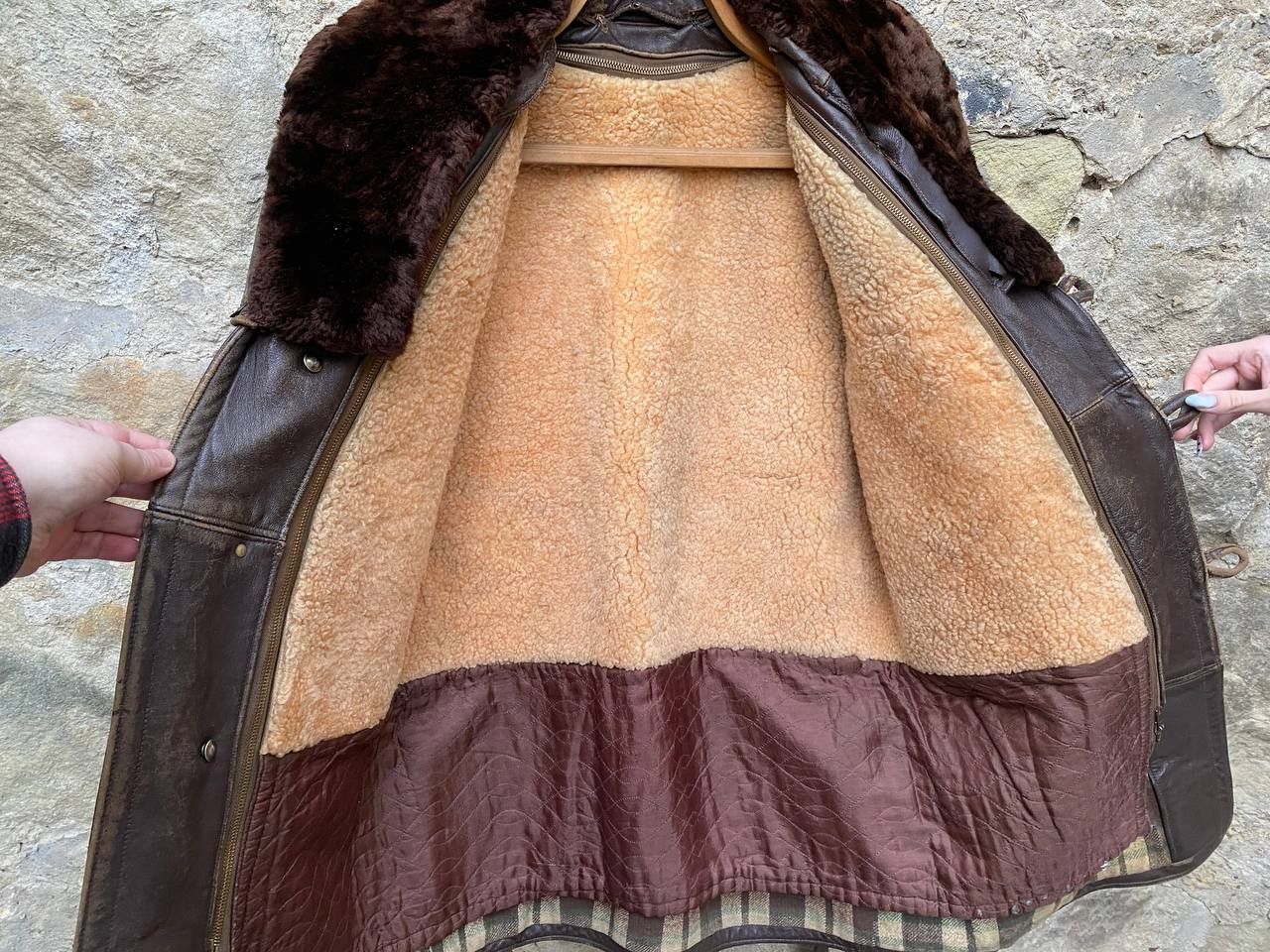 Vintage Retro 30s 40s Brown French BARNSTORMER Leather Coat Size US L / EU 52-54 / 3 - 16 Thumbnail