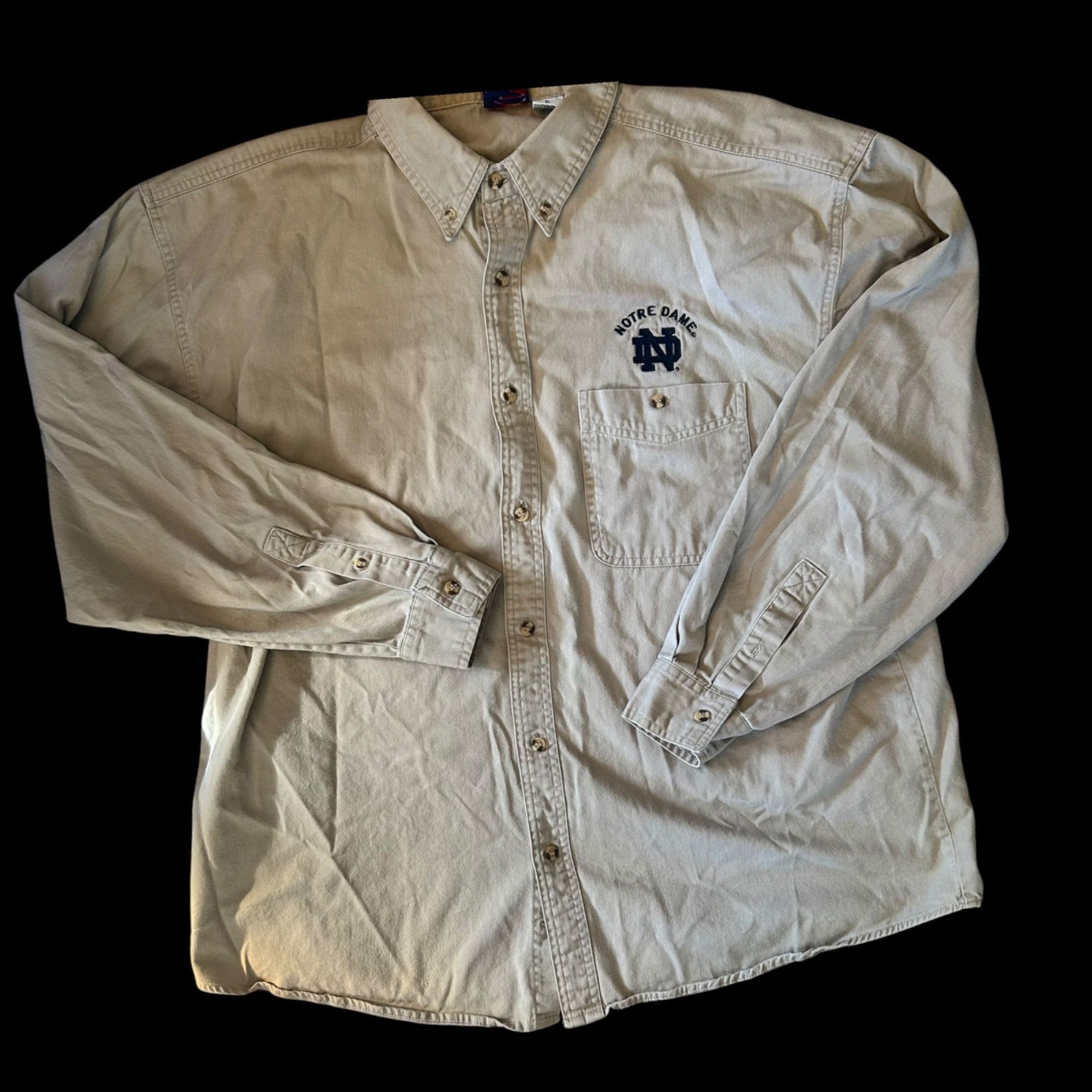 Vintage Vintage Khaki Denim Embroidered Notre Dame Button Down Shirt Size US XL / EU 56 / 4 - 1 Thumbnail