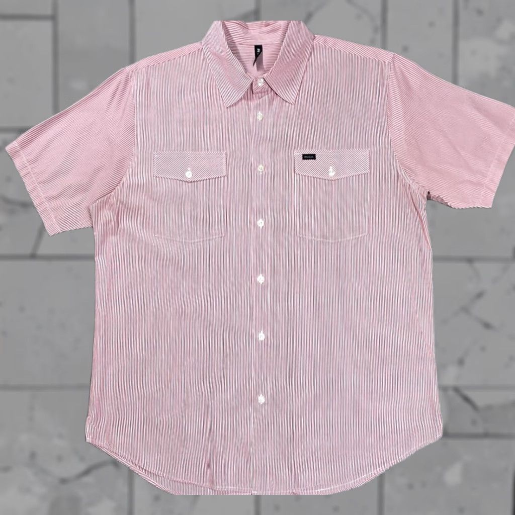 RVCA RVCA Button-Up Shirt Men L Pink White Short Sleeve Striped Poplin Casual Size US L / EU 52-54 / 3 - 1 Thumbnail