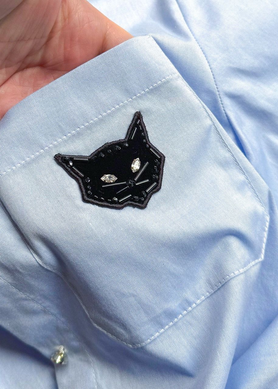 Miu Miu Miu Miu 2018 Blue Chambray Black Cat Embroidered Shirt Size XS / US 0-2 / IT 36-38 - 4 Thumbnail