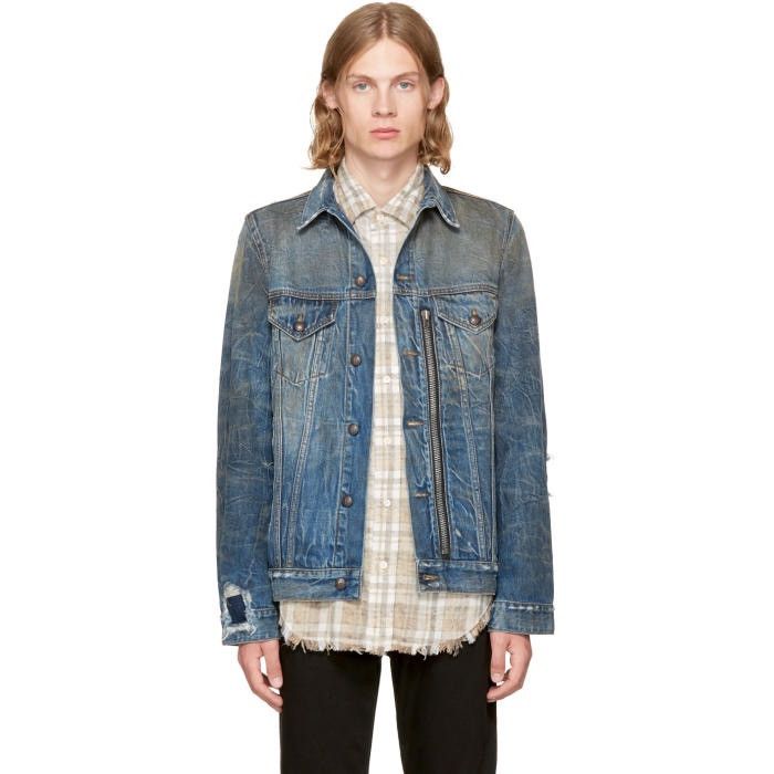 Zipper Trucker Distressed Jacket. Large