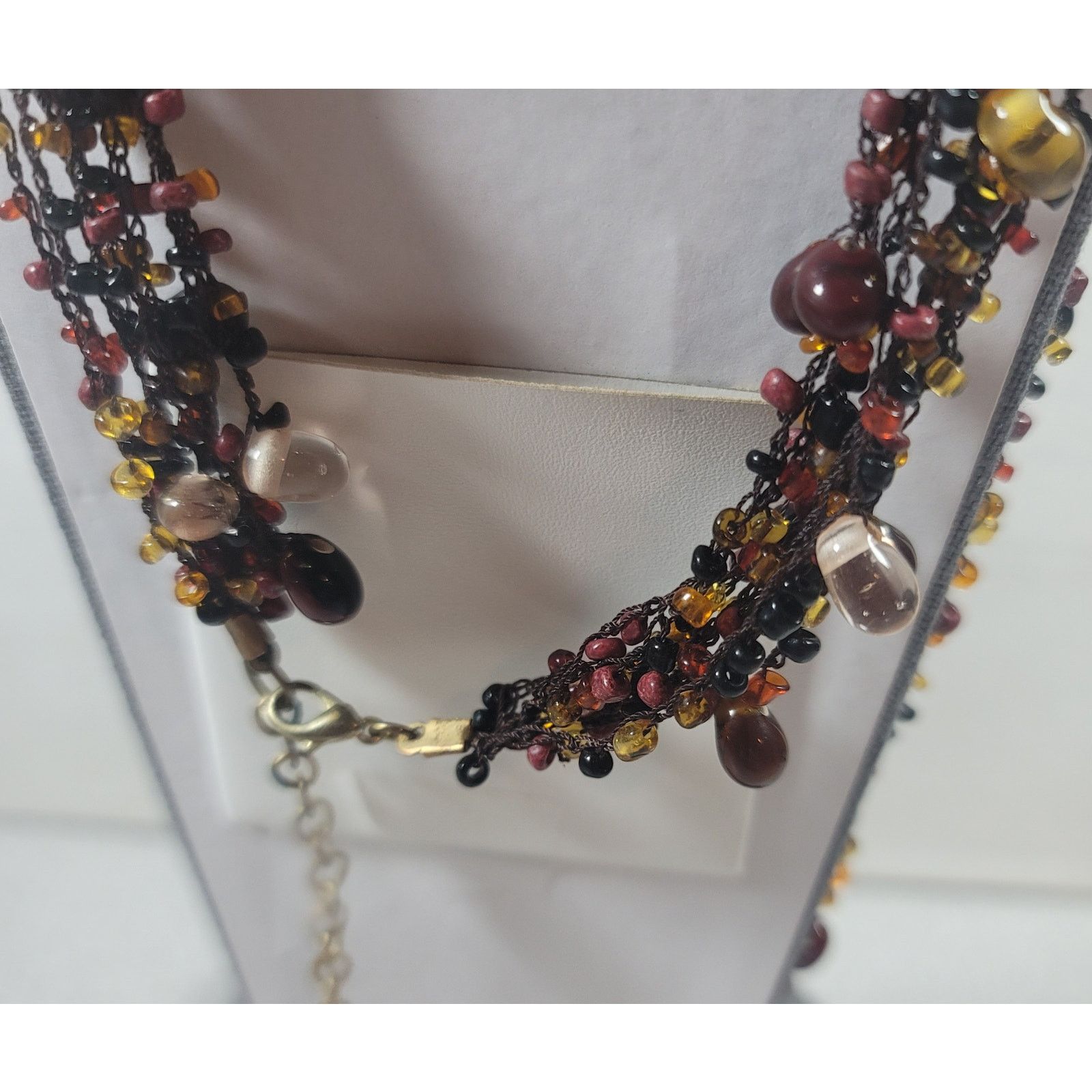 Other 12" Multi Strands Braided Rope Brown Pink Beaded Necklace Size ONE SIZE - 3 Thumbnail