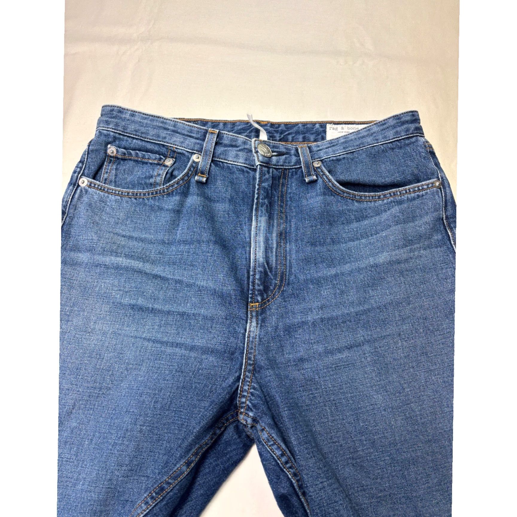 Rag & Bone VINTAGE Rag & Bone Ruth High-Rise Straight Jeans Baywater Blue Raw Hem 29x22 Women Size 29" - 2 Thumbnail
