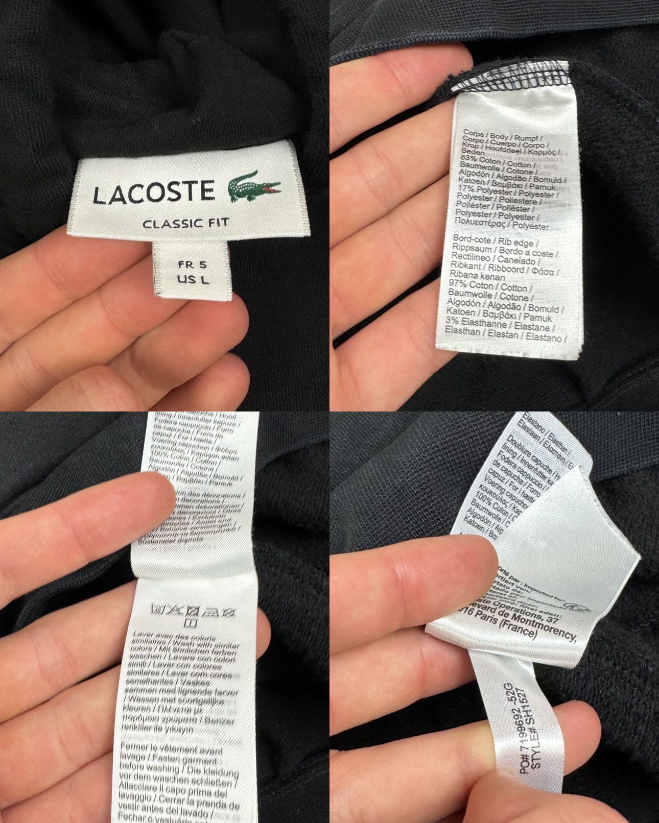 Lacoste Lacoste Men's Black Cotton Classic Fit Pullover Hoodie Large Size US L / EU 52-54 / 3 - 2 Thumbnail