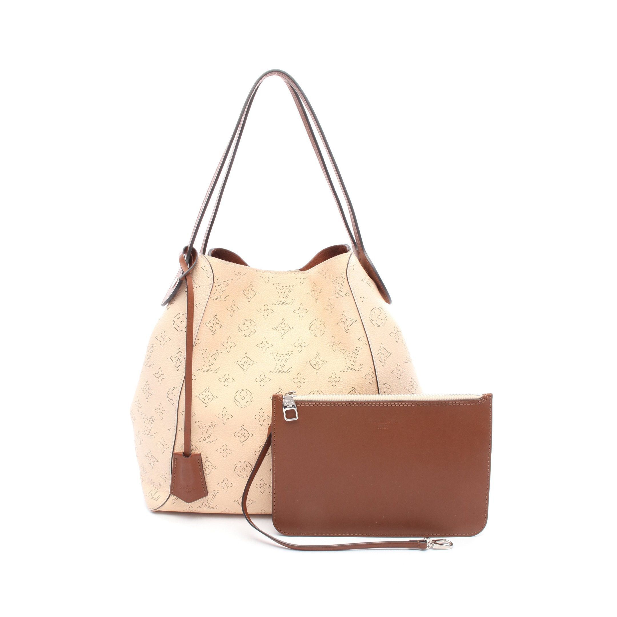Louis Vuitton Hina Mm Mahina Carré Handbag Tote Bag Leather Gray Beige Brown, Women's