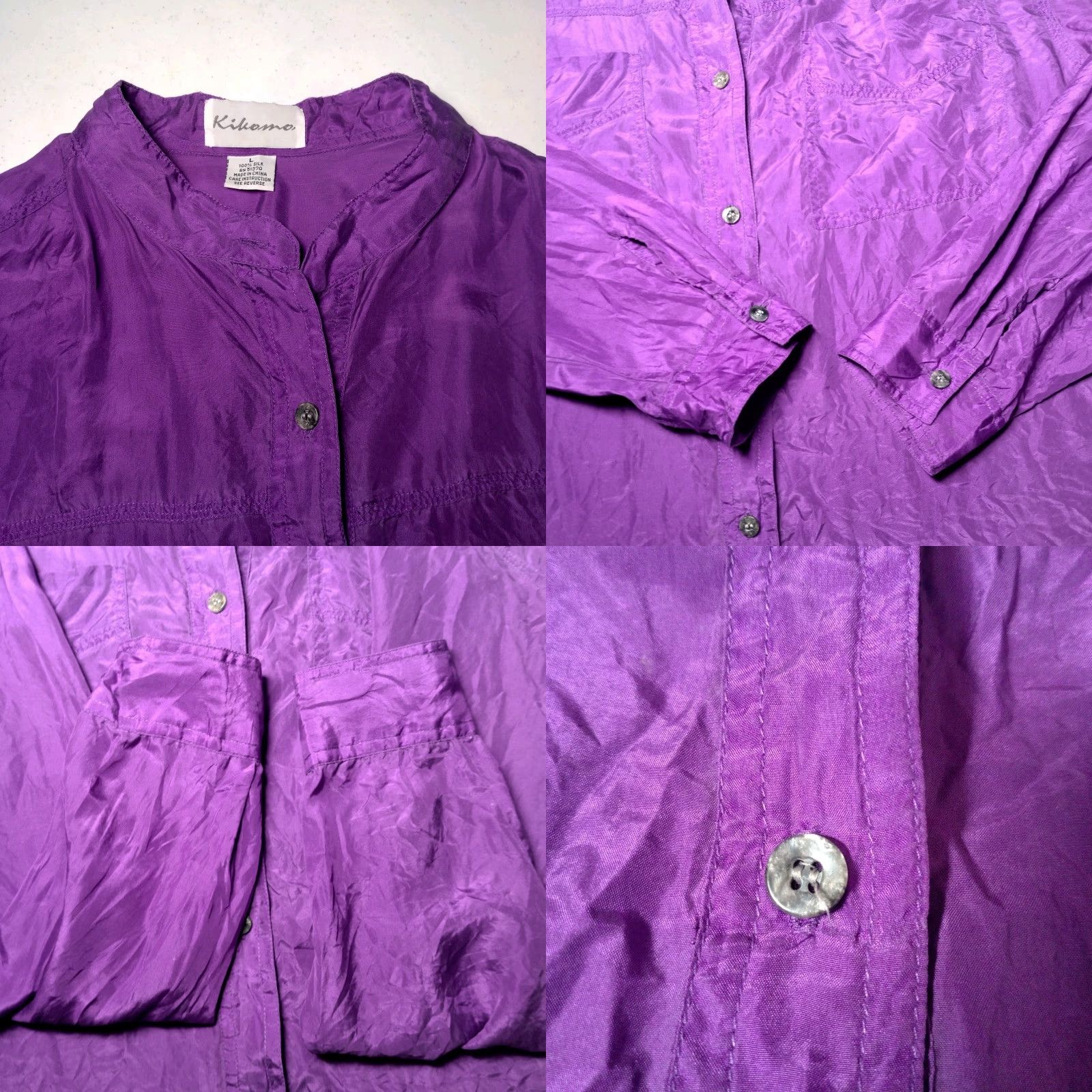 Etro VINTAGE Kikomomo Silk Blouse Long Sleeve Button Up Purple L Women 1990s Retro 90s Casual Pattern Solid Size L / US 10 / IT 46 - 8 Thumbnail