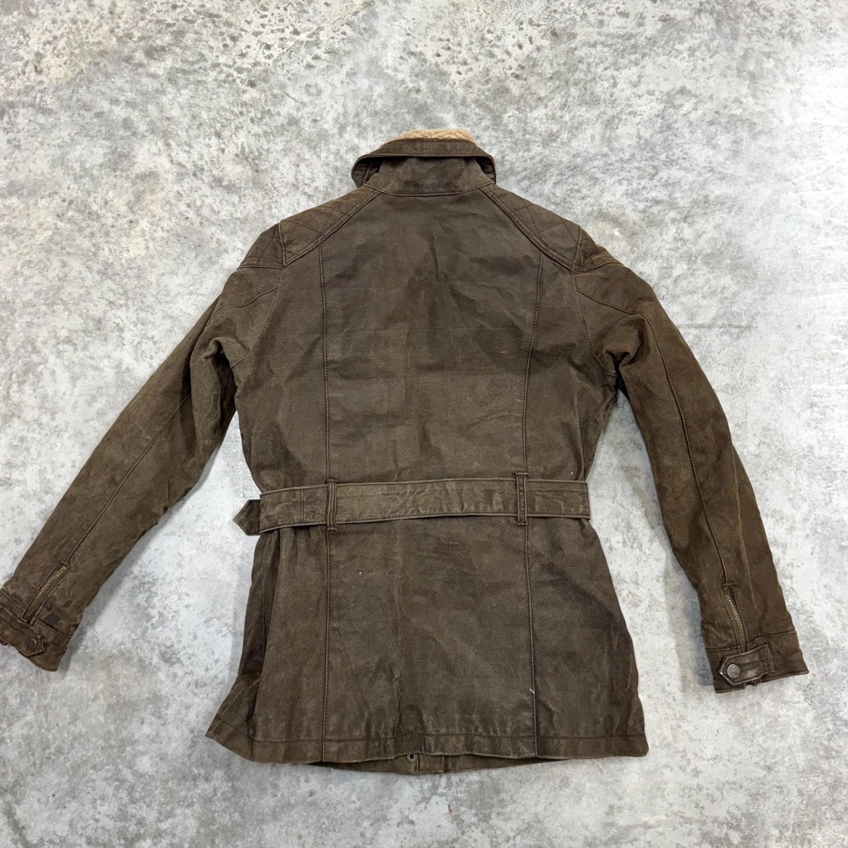 FatFace FatFace Leather Jacket Womens 12 Brown Belted Moto Sherpa Collar Zip Pockets Size XL / US 12-14 / IT 48-50 - 7 Thumbnail