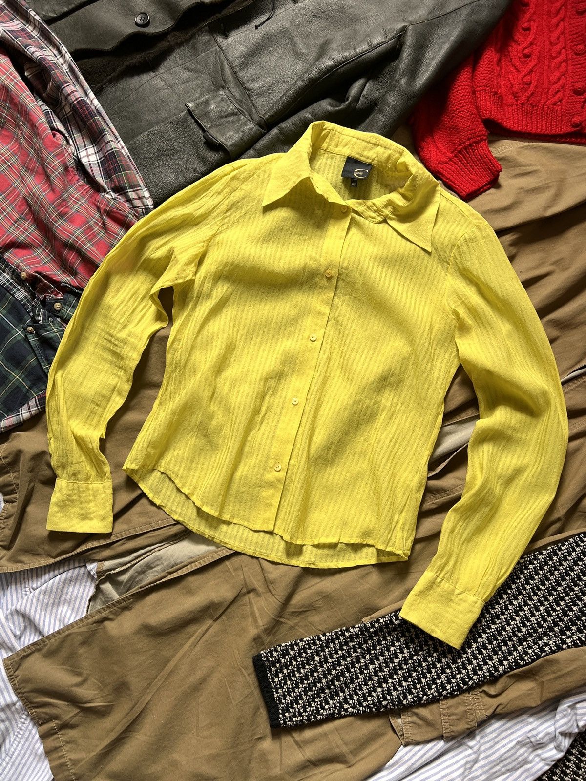 Just Cavalli Vintage Just Cavalli Yellow Light Button Up Avantgarde Shirt Size S / US 4 / IT 40 - 6 Thumbnail