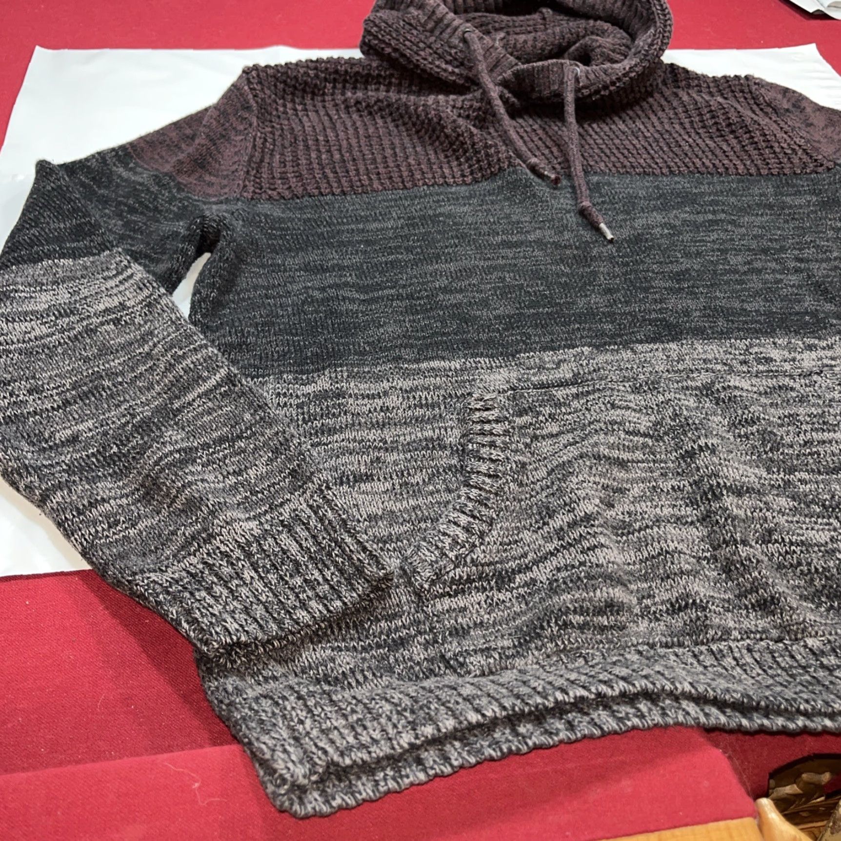 Vintage Retrofit WAFFLE Knit Sweater Hoodie Front Pocket Purple Gray Black MENS XL Size US XL / EU 56 / 4 - 5 Thumbnail