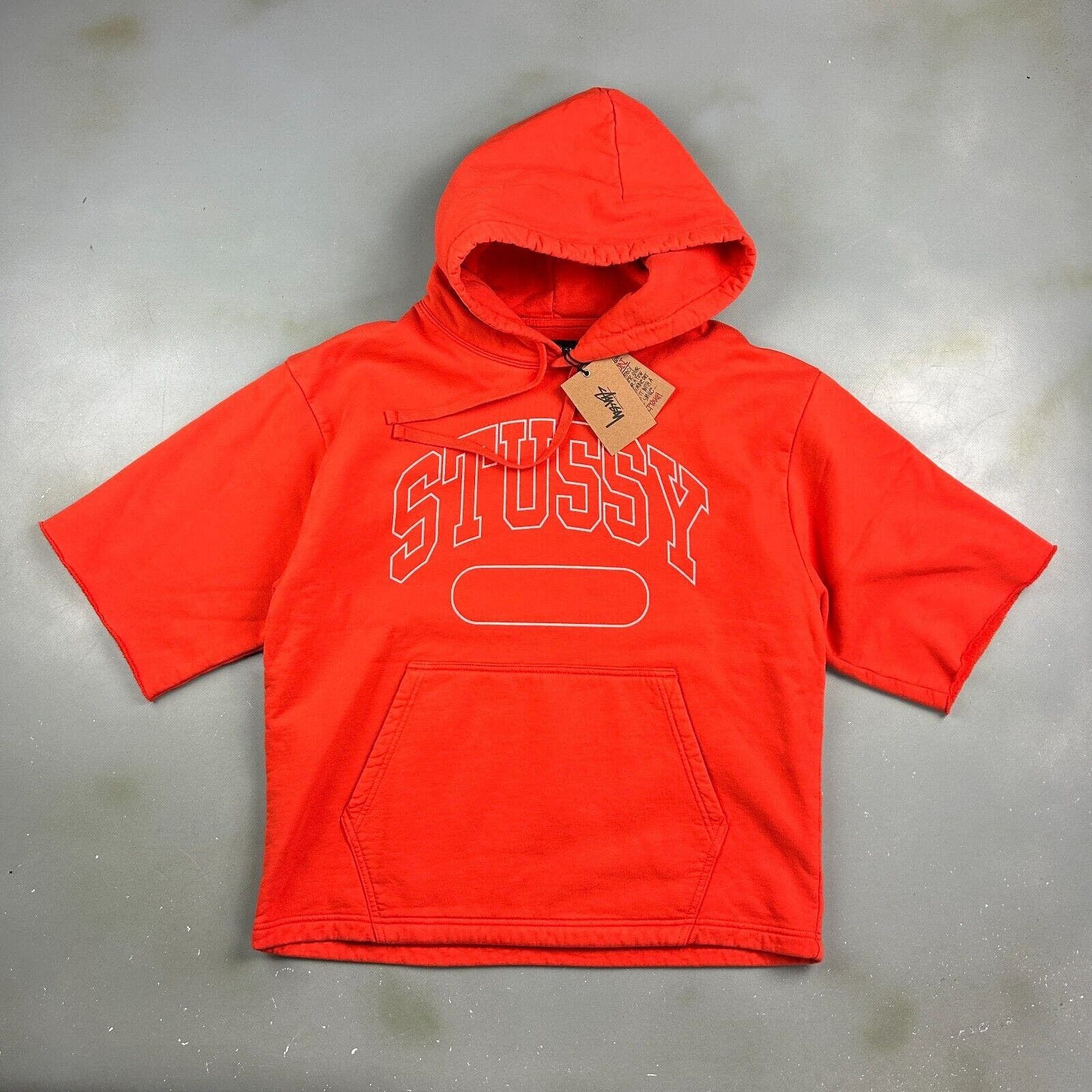 image of Stussy Ss Boxy Cropped Hoodie Sweater Size Small New With Tags in Orange, Men's