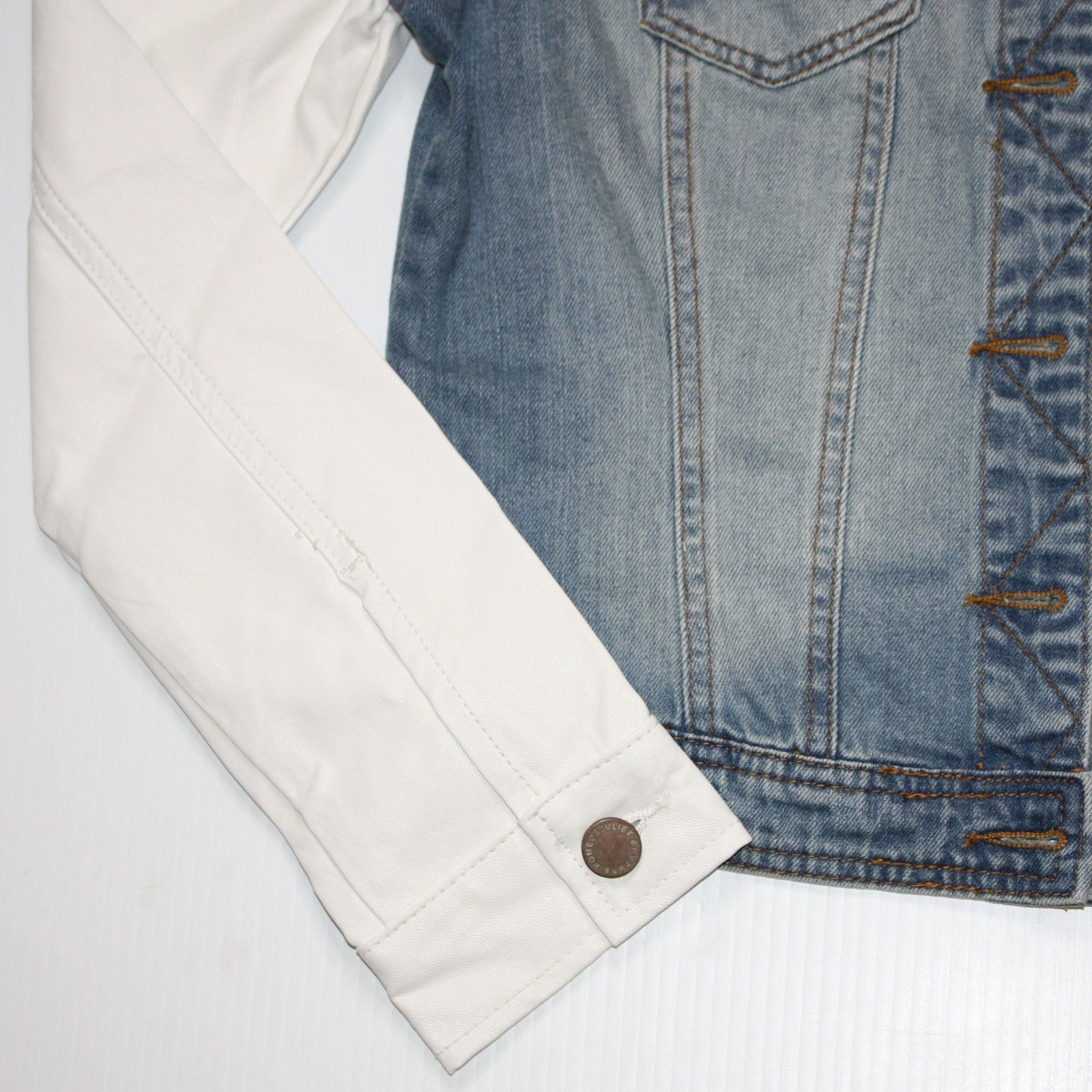 Other Romeo & Juliet Couture Faux Leather Sleeve Denim Jean Jacket Size M / US 6-8 / IT 42-44 - 6 Thumbnail