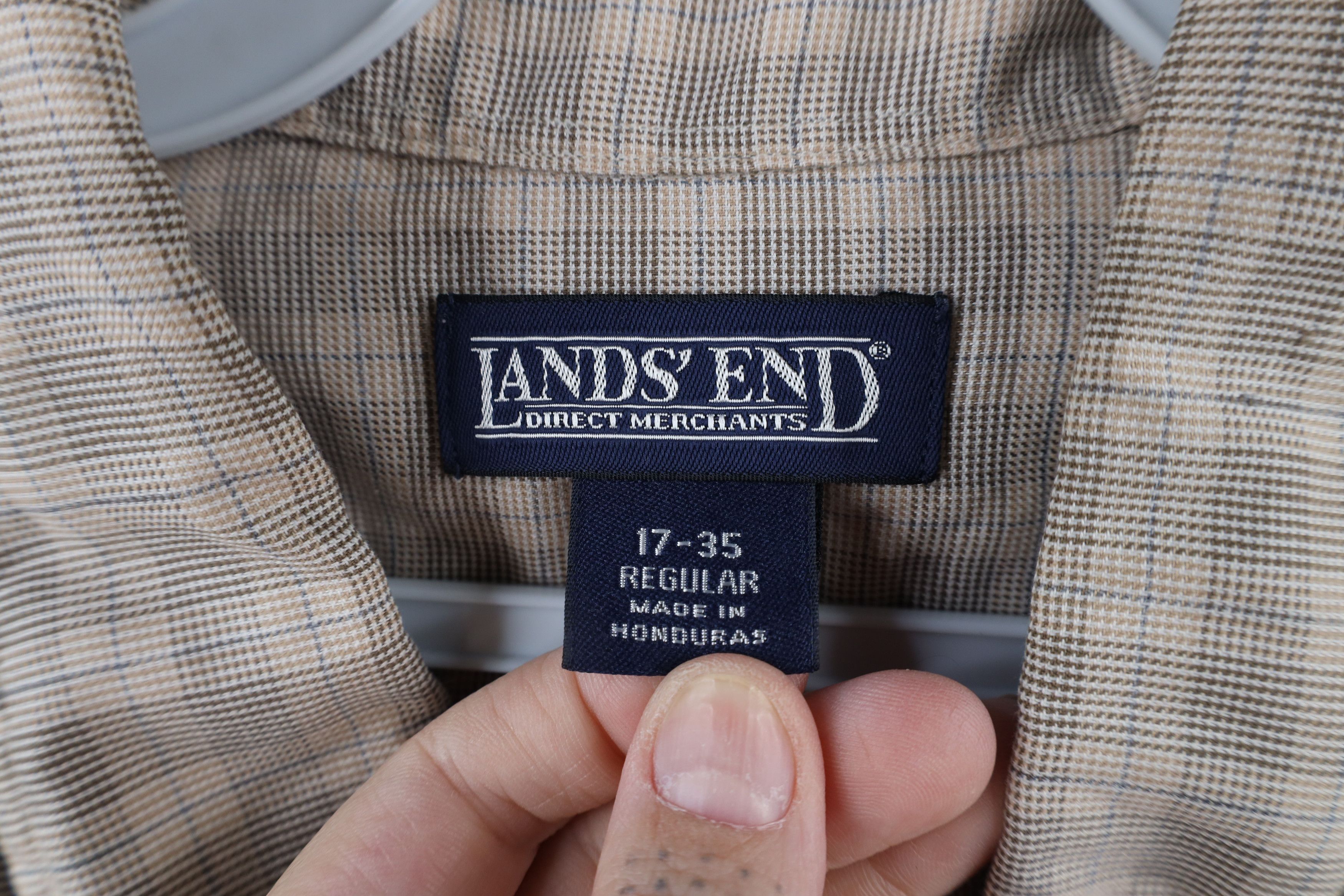 Lands' End × Vintage Vintage 90s Lands End Collared Button Down Shirt Beige Plaid Size US XL / EU 56 / 4 - 9 Thumbnail