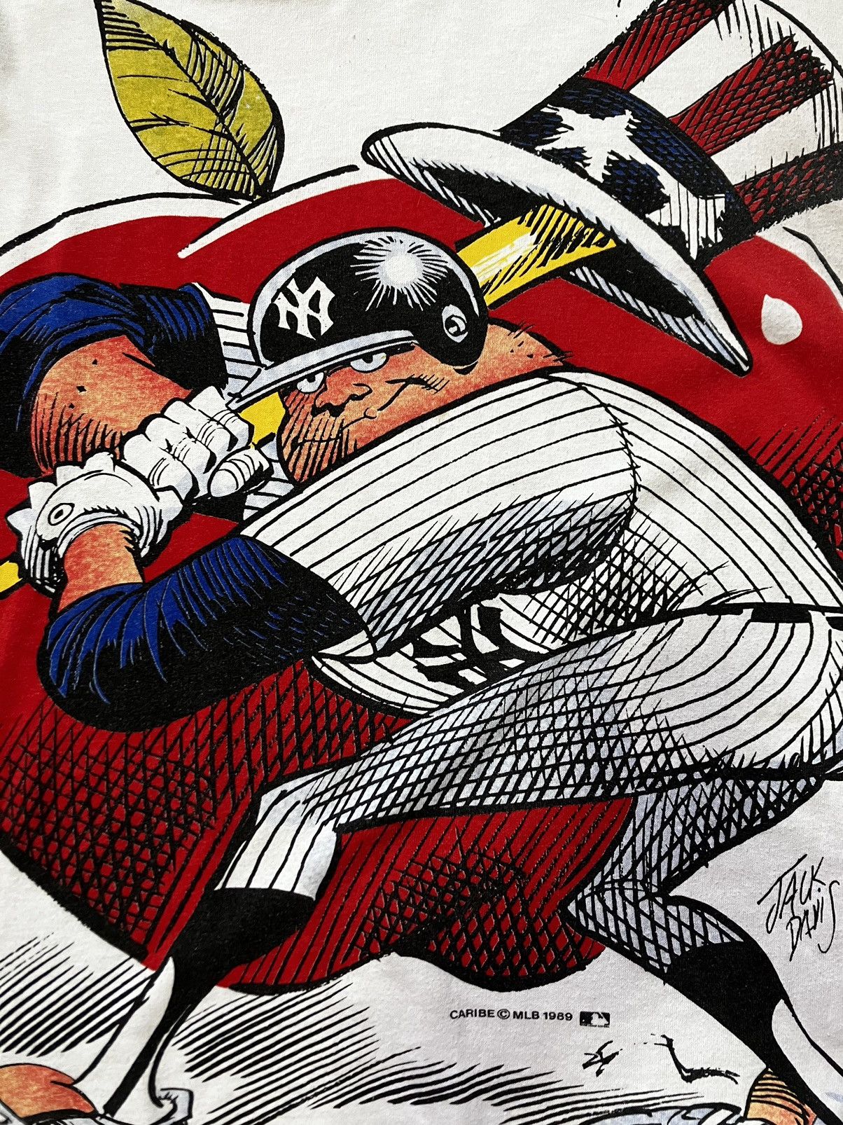 image of Mlb x New York Yankees Vintage 89’ Jack Davis Ny Yankees Mega Print Tee in White, Men's (Size Large