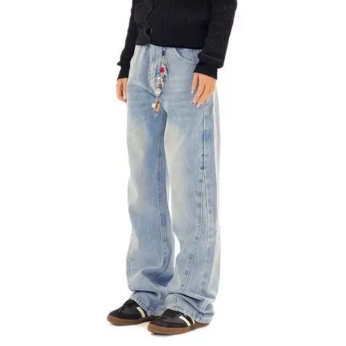 VIBE Men's high street trend loose distressed washed jeans Size US 32 / EU 48 - 4 Thumbnail
