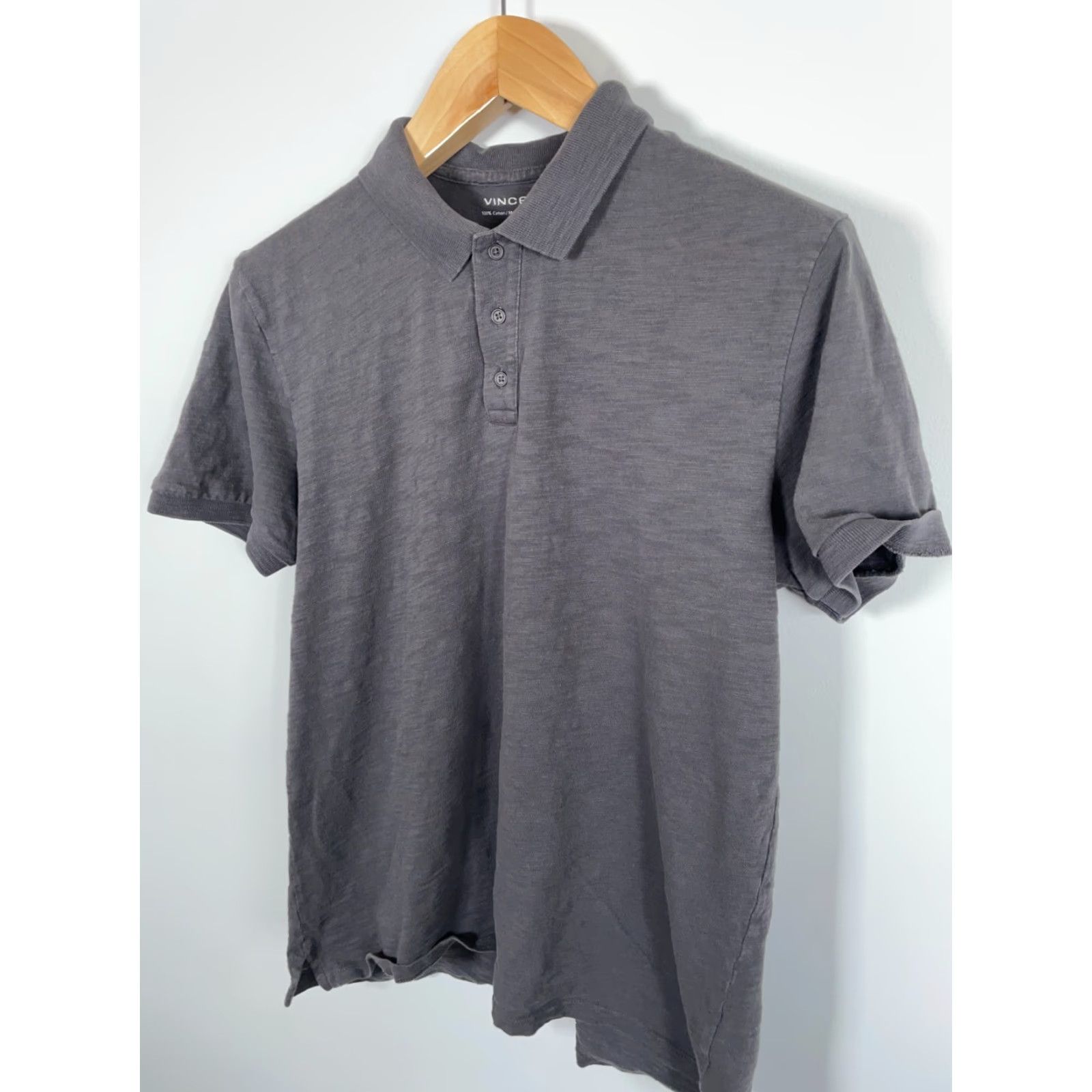 Vince Vince Slim Fit Polo Shirt Men's Large Dark Gray Lightweight Textured Cotton Classic Preppy Retro Mens Size US L / EU 52-54 / 3 - 7 Thumbnail