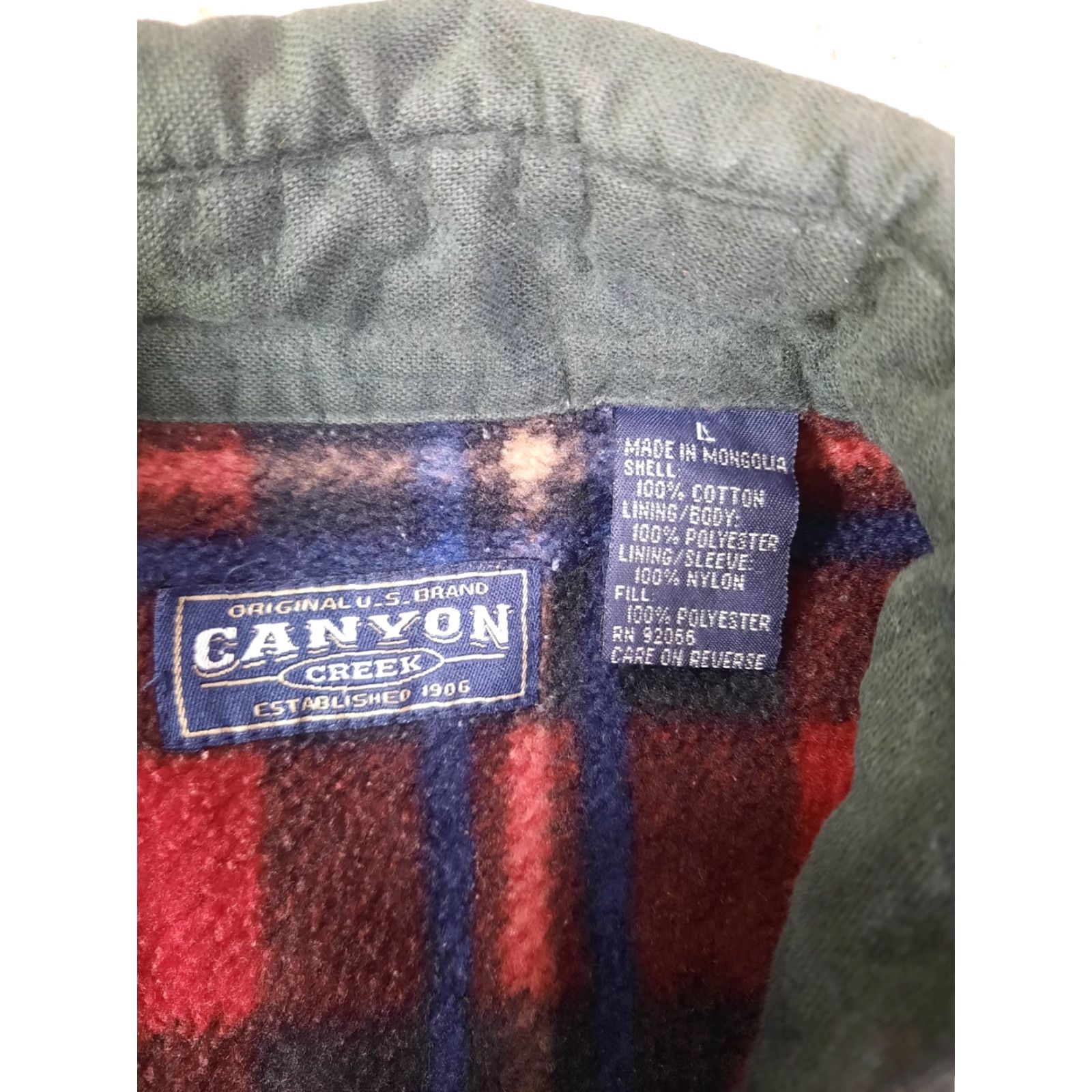 Vintage VINTAGE canyon Creek Mens Insulated fleece lined flannel jacket coat Large Green plaid Button Front overcoat Shirt Jacket Size US L / EU 52-54 / 3 - 2 Thumbnail