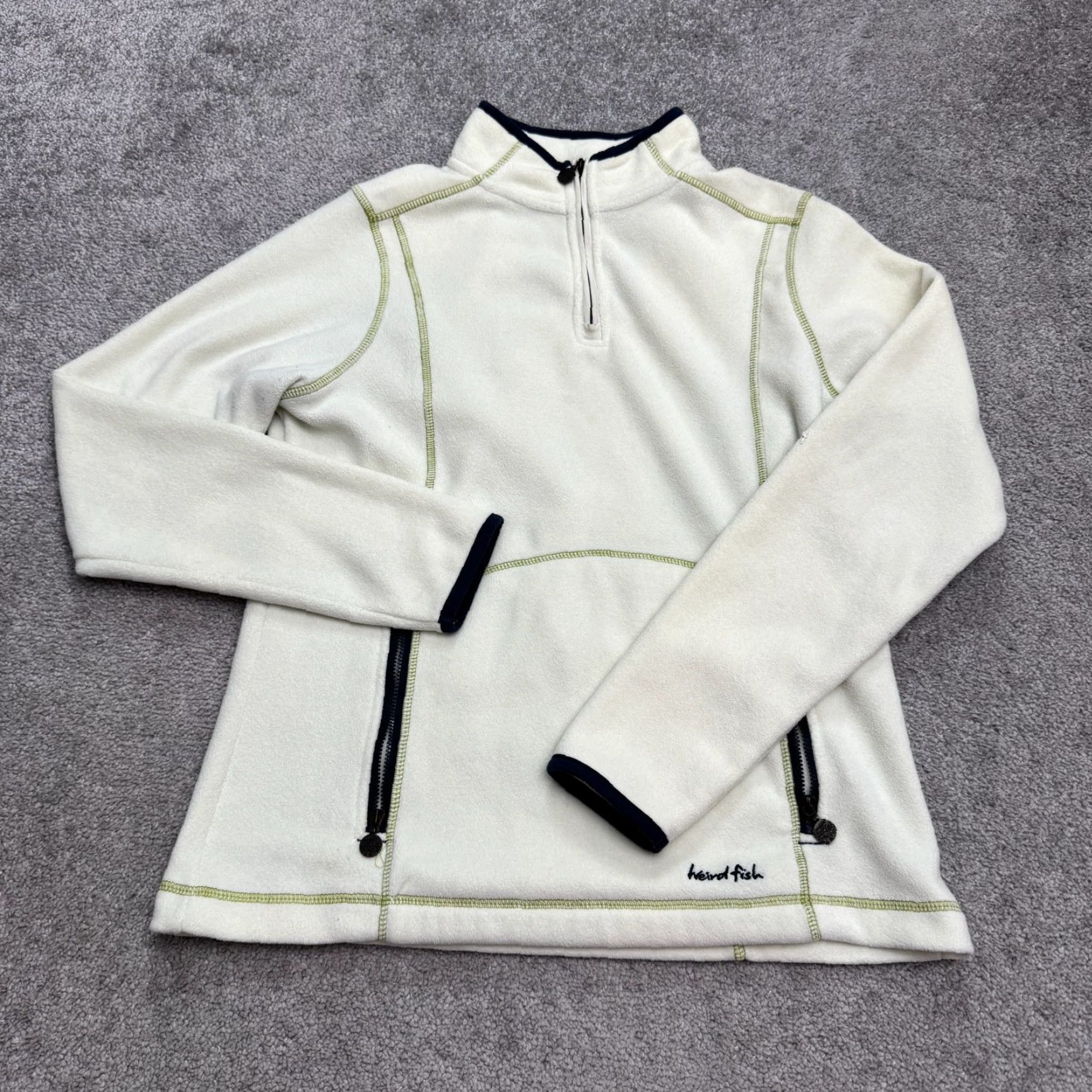 Vintage Weird Fish 1/4 Zip pullover Fleece Jacket Women 10 Cream Contrast Stitch Outdoor Size L / US 10 / IT 46 - 2 Thumbnail