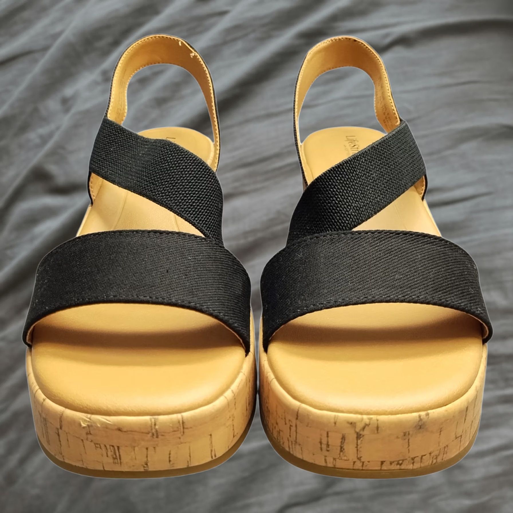 Vintage LifeStride Odette Strappy Wedge Sandals Womens 9.5M Brown & Black Cushion Support Size US 10 / IT 40 - 1 Thumbnail