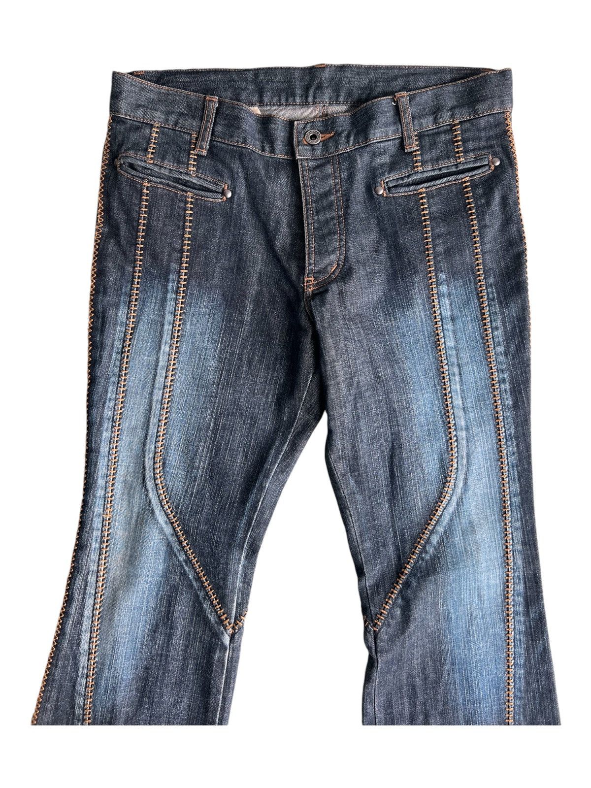 5351 POUR LES HOMMES Y2K 5351 Pour Les Hommes Big Flare Hem Stitching Denim Jeans Size US 34 / EU 50 - 8 Thumbnail