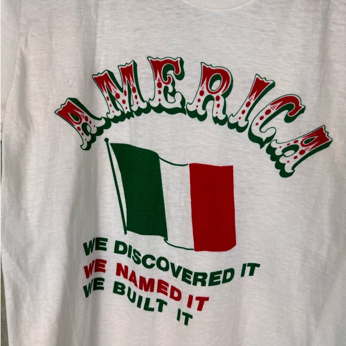 Vintage VTG 80s Italian American Pride T Shirt S White Screen Stars Size US S / EU 44-46 / 1 - 6 Thumbnail