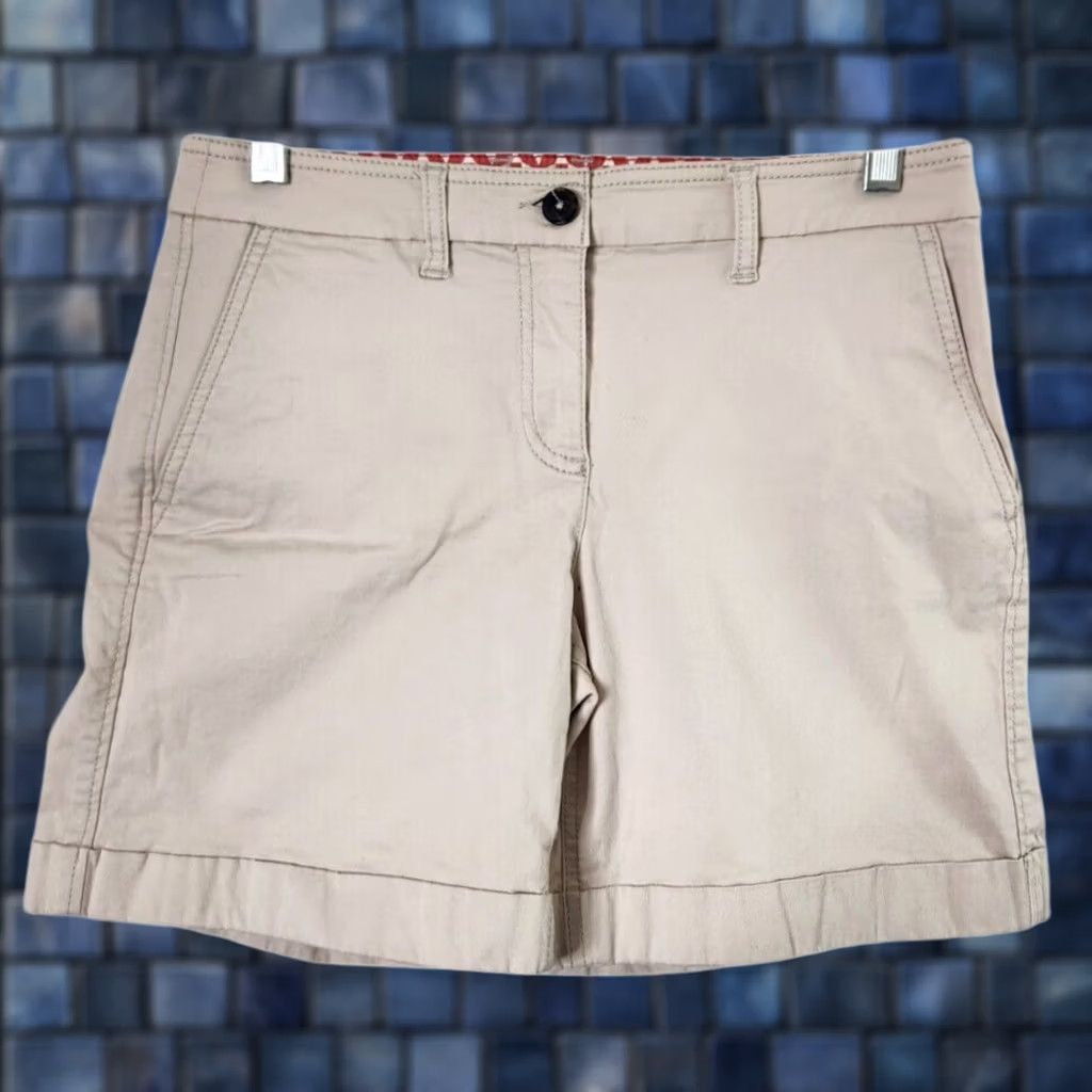 Boden Boden Shorts Womens 4 Chino Cuffed Belted Pockets Tan Beige 6" Inseam Cotton Front Zip Size 27" / US 4 / IT 40 - 1 Thumbnail