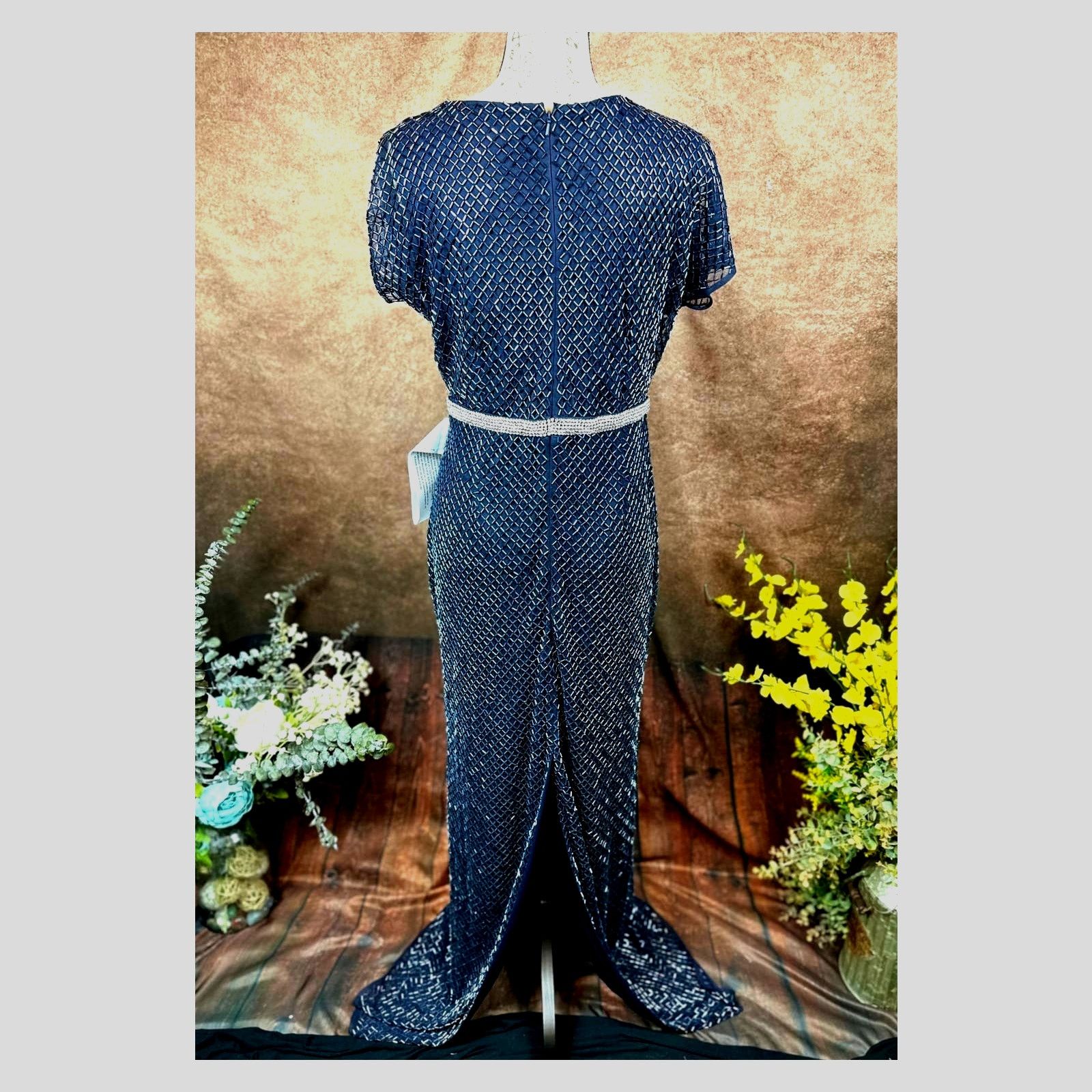 Other Mac Duggal Beaded Butterfly Sleeve Column Gown Midnight 8 Size M / US 6-8 / IT 42-44 - 13 Thumbnail