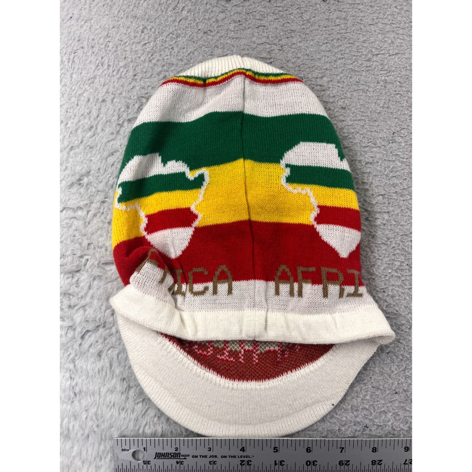 Vintage Africa Beanie Toque Adult One Size Green Yellow Red Stripe Brim Bill Knit Size ONE SIZE - 3 Thumbnail