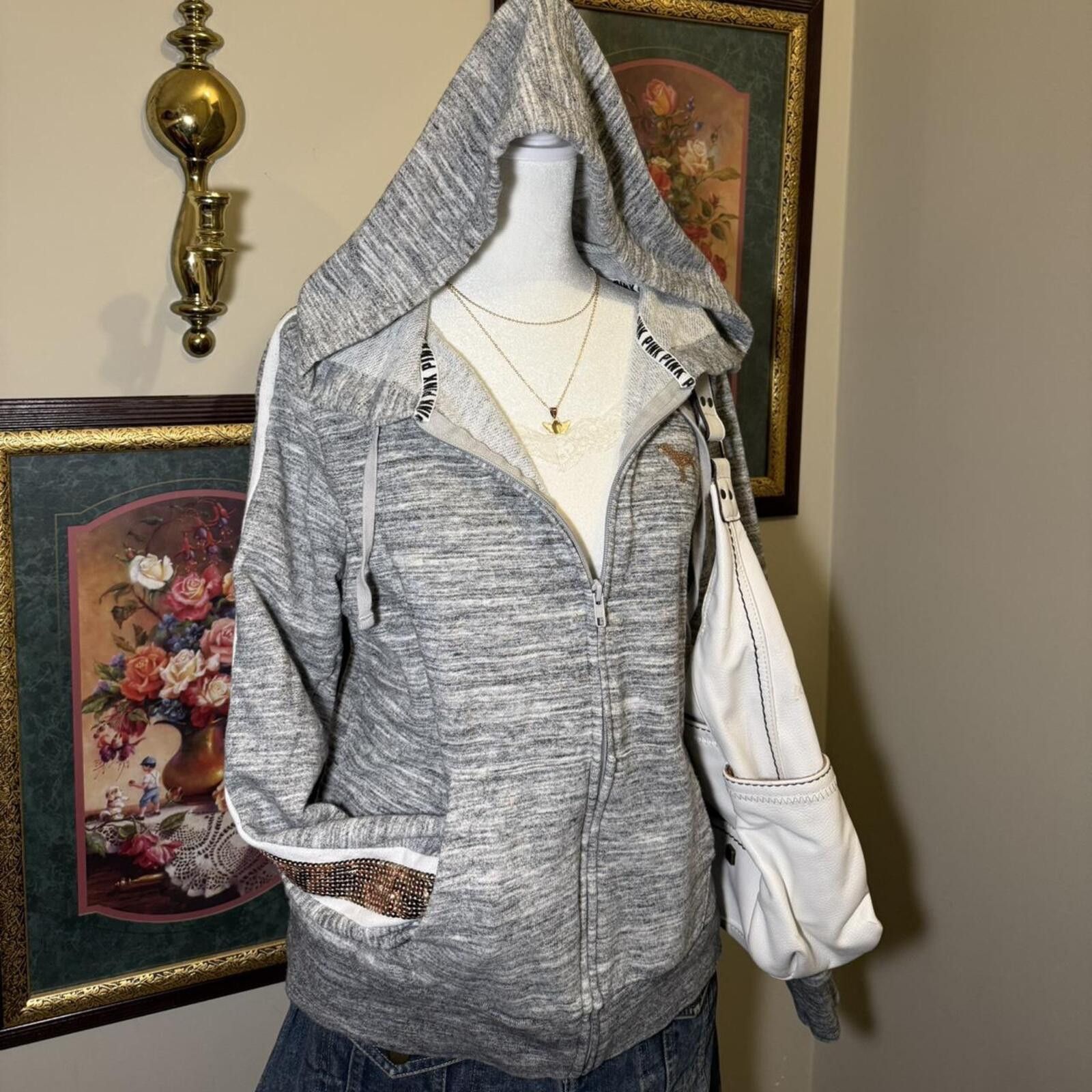 Pink Y2K Victoria’s Secret Gray Zip-Up Hoodie Size L / US 10 / IT 46 - 2 Thumbnail
