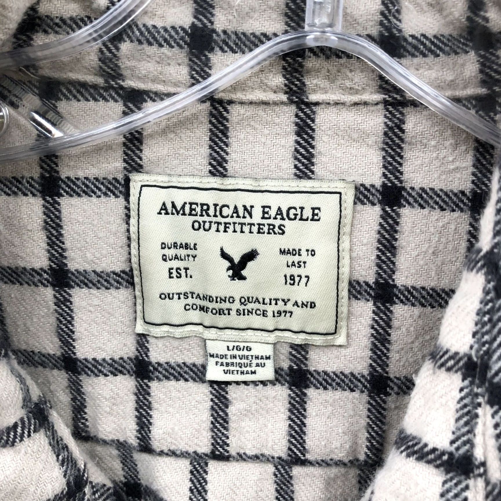 American Eagle Outfitters American Eagle Shirt Mens L Flannel Plaid Cream Black Grid Thick Shacket Button-Up Long Sleeve Chest Pockets Casual Workwear Fall Winter Vintage No Size US L / EU 52-54 / 3 - 5 Thumbnail