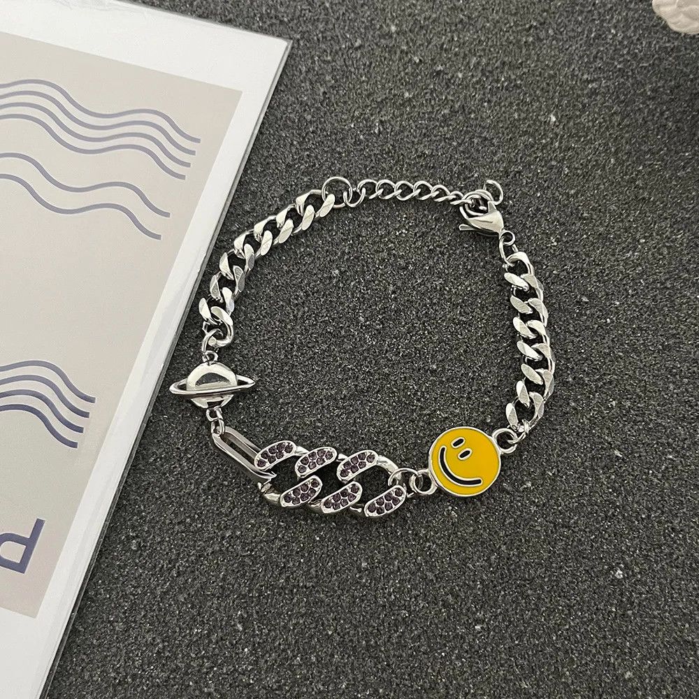 Jewelry Retro Smile Face Cuban Link Chain Bracelet Size ONE SIZE - 10 Thumbnail