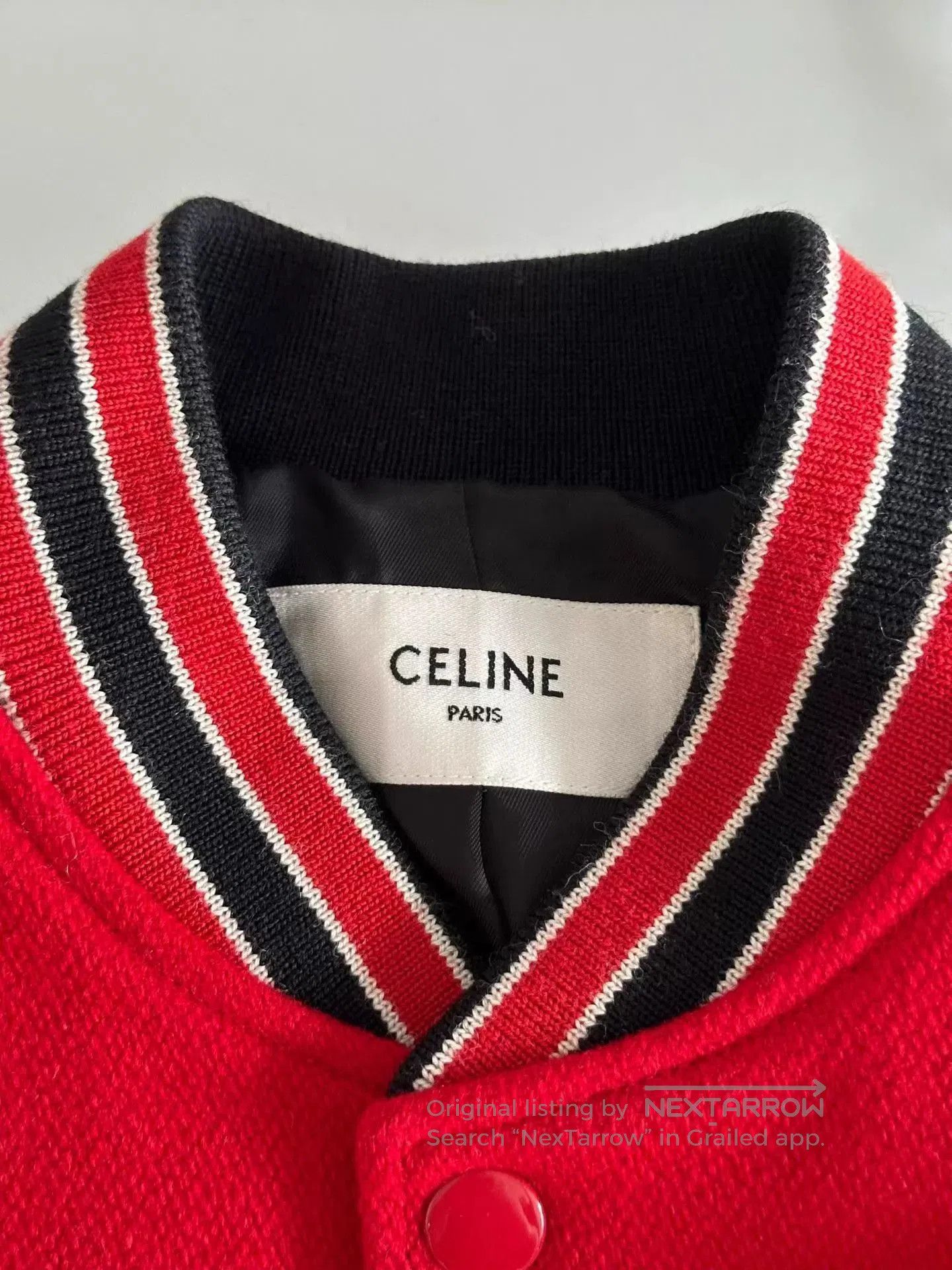 Celine Red Varsity Bomber Jacket with Contrast Sleeves. Size US S / EU 44-46 / 1 - 3 Thumbnail