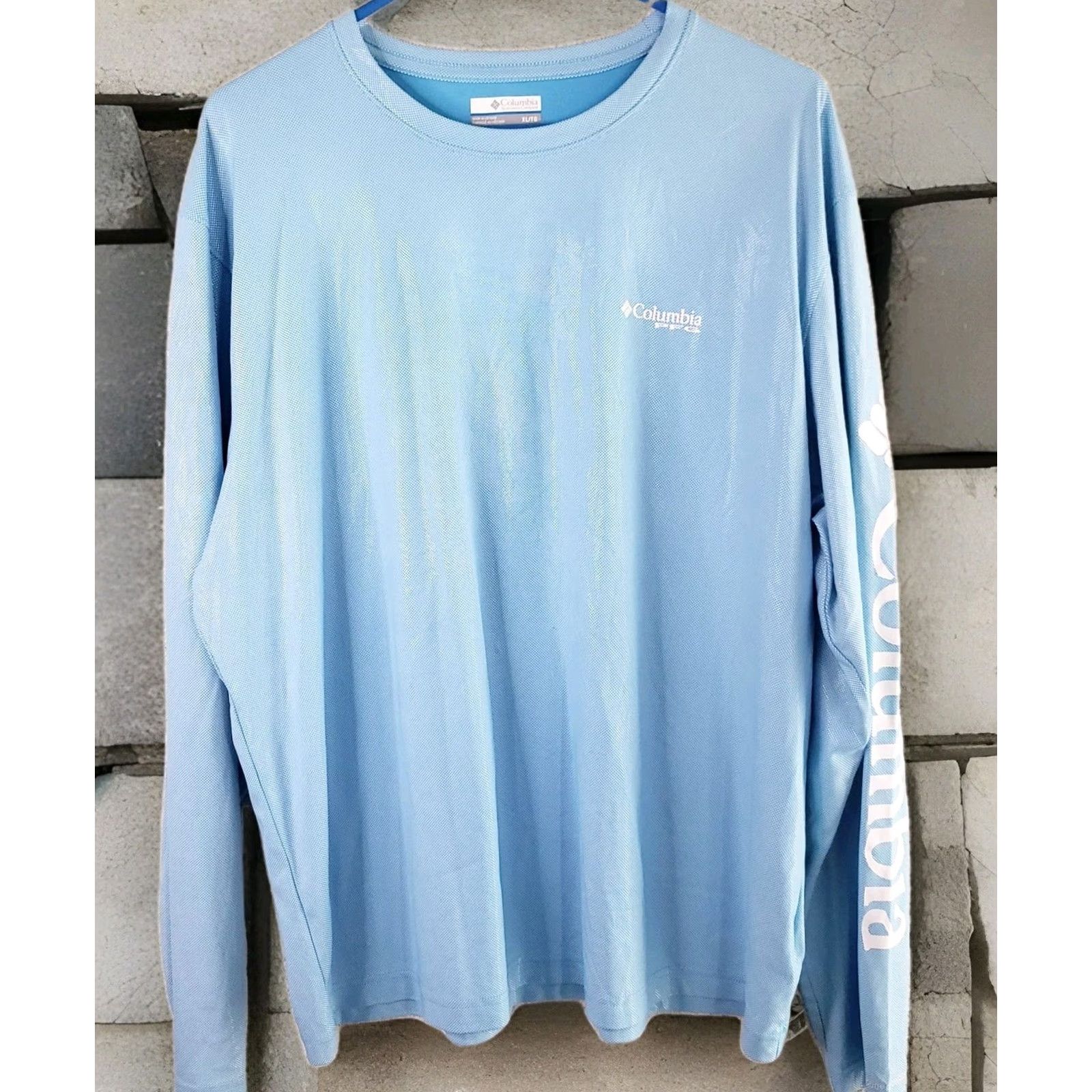 Vintage Columbia PFG Omni-Shade Shirt Mens XL Blue Pebbled Short Sleeve Crew Neck Graphic Geometric Outdoors 90s Retro Size US XL / EU 56 / 4 - 2 Thumbnail