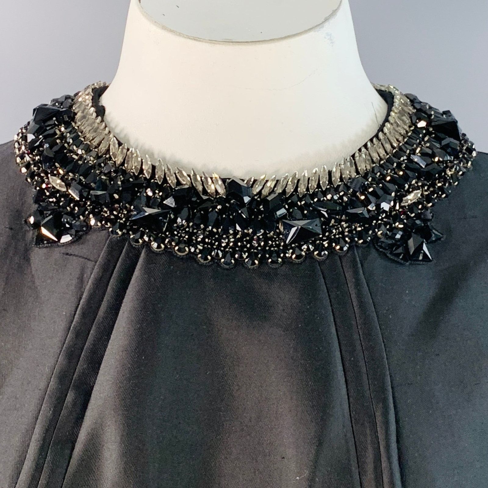 Rachel Gilbert Black Silk Cotton Rhinestone Collar Long Evening Gown Size XL / US 12-14 / IT 48-50 - 2 Thumbnail