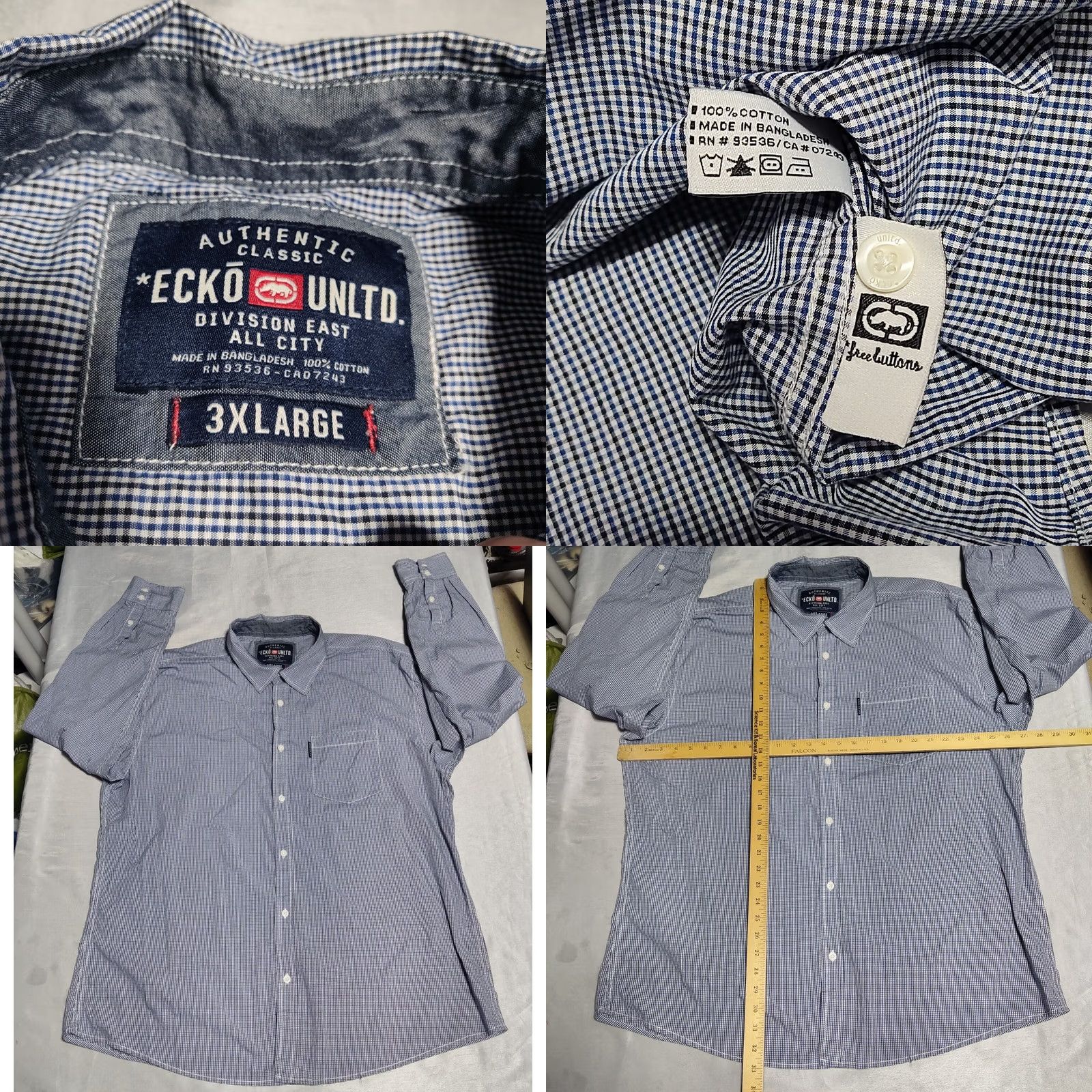 Ecko Unltd. ECKO UNLTD Men 3XL Blue Black Mini Check 100% Cotton Long Sleeve Button-Up Shirt EUC Size US XXL / EU 58 / 5 - 8 Thumbnail