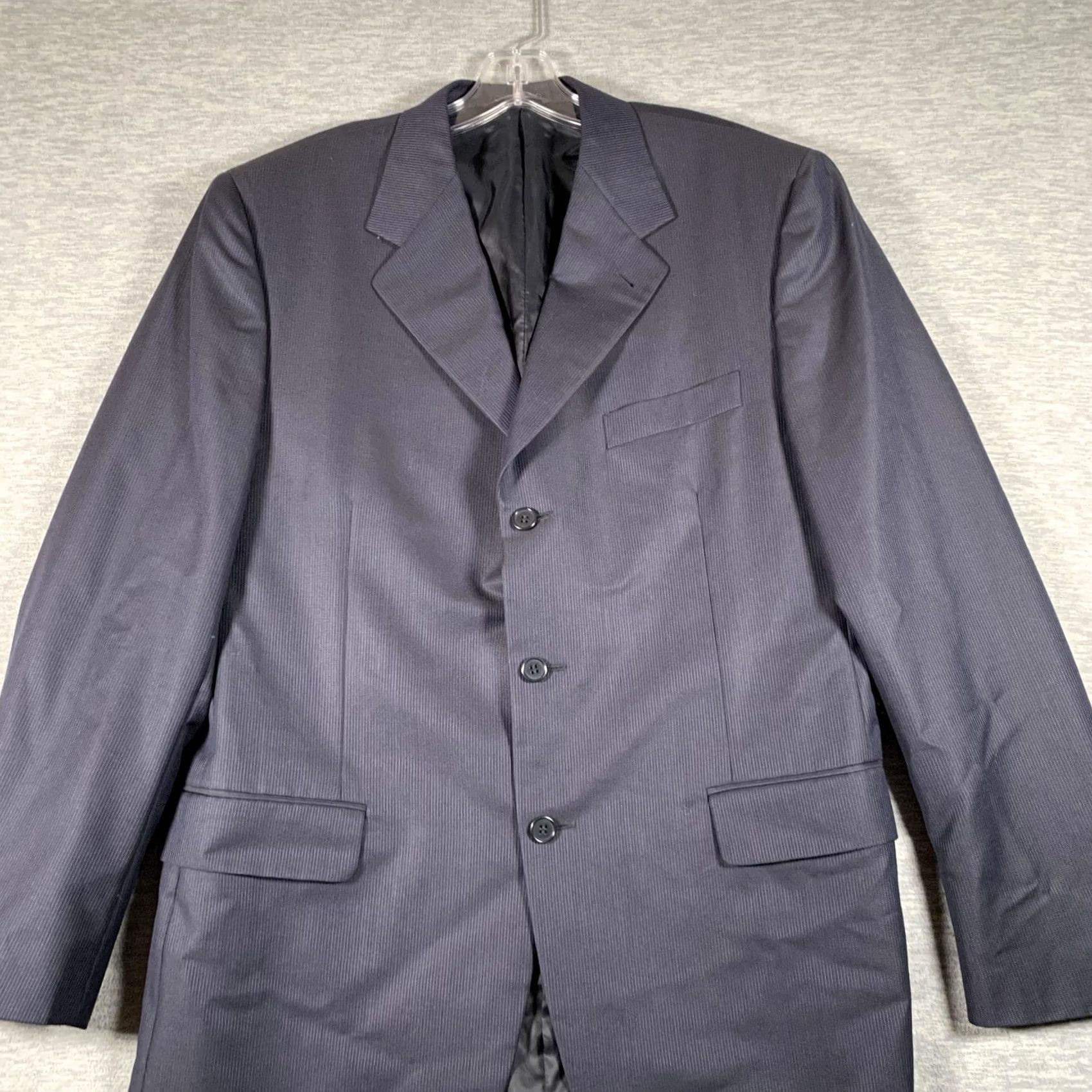 Canali VINTAGE Canali Suit Jacket Mens 50 Blue Wool Silk 3 Button Blazer Striped Made In Italy Size 50R - 2 Thumbnail